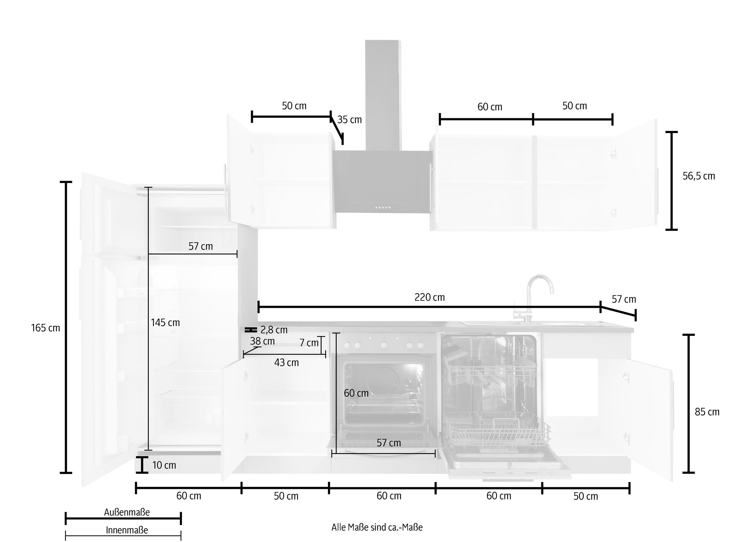 wiho Küchen Küchenzeile »Cali«, mit E-Geräten, Breite 280 cm