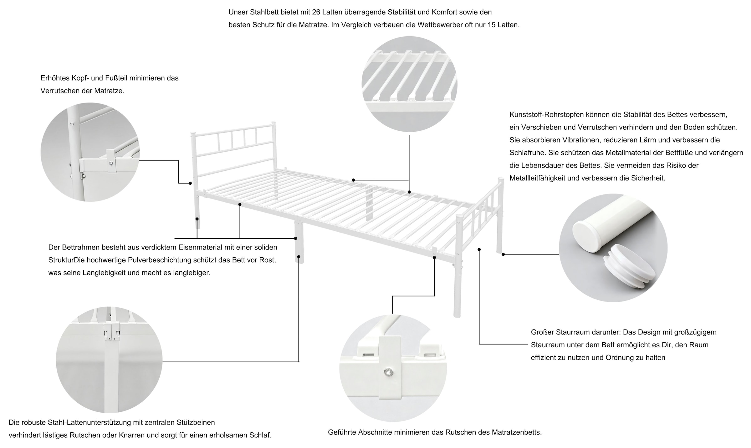 OTTO home Metallbett »Amrum Bett Bettgestell Bettrahmen Einzelbett Doppelbett Stahlbett« 2m Länge und in 4 Breiten wählbar - 90, 140, 160, 180 cm,  Schlafzimmerbett inkl. 26 Lattenroste zum Schutz der Matratze