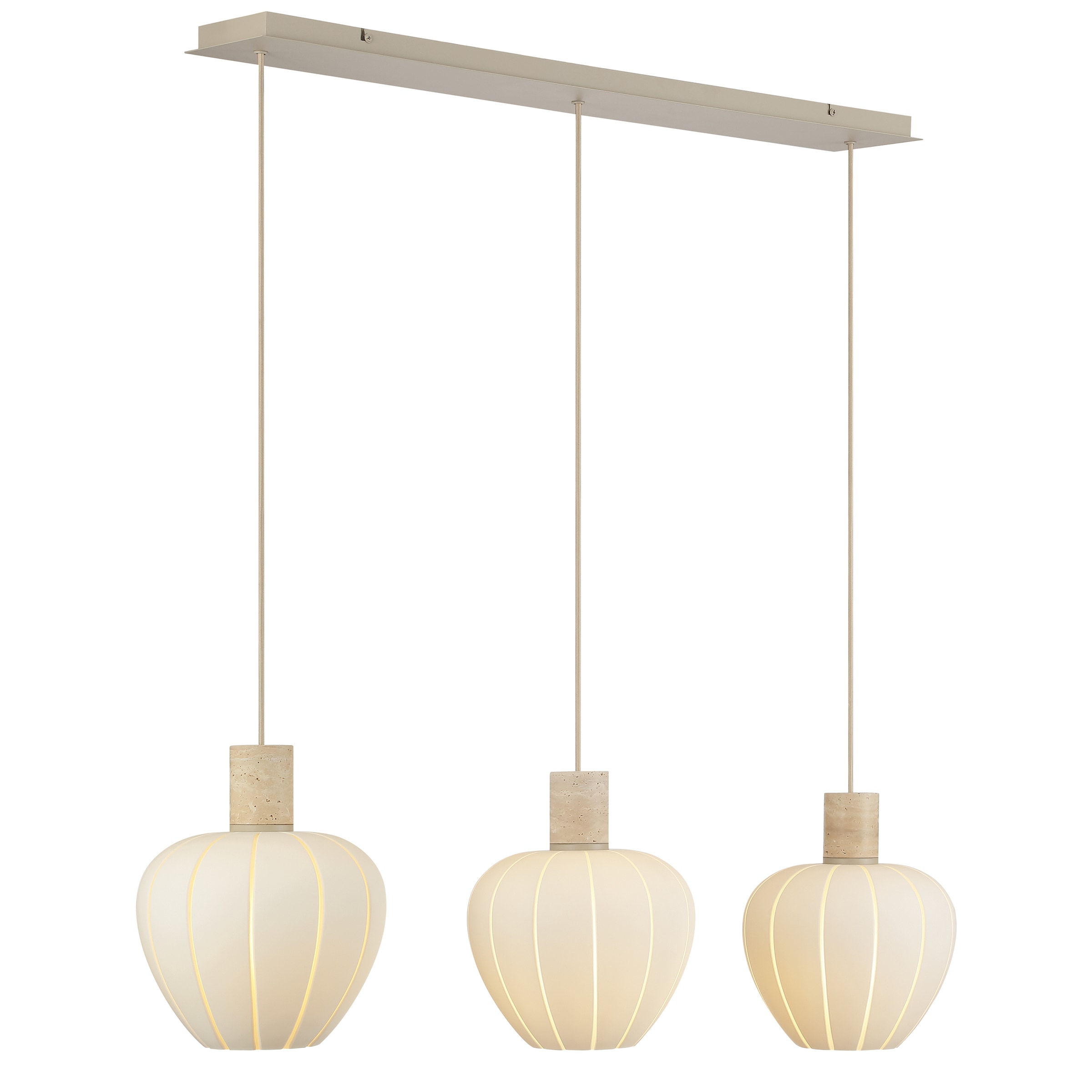 lumiCouture Pendelleuchte »Annie« E27 1 Stk. 100 x 23,5 x 150 cm, E27, Glas/Travertin Stein, weiß beige, kürzbar