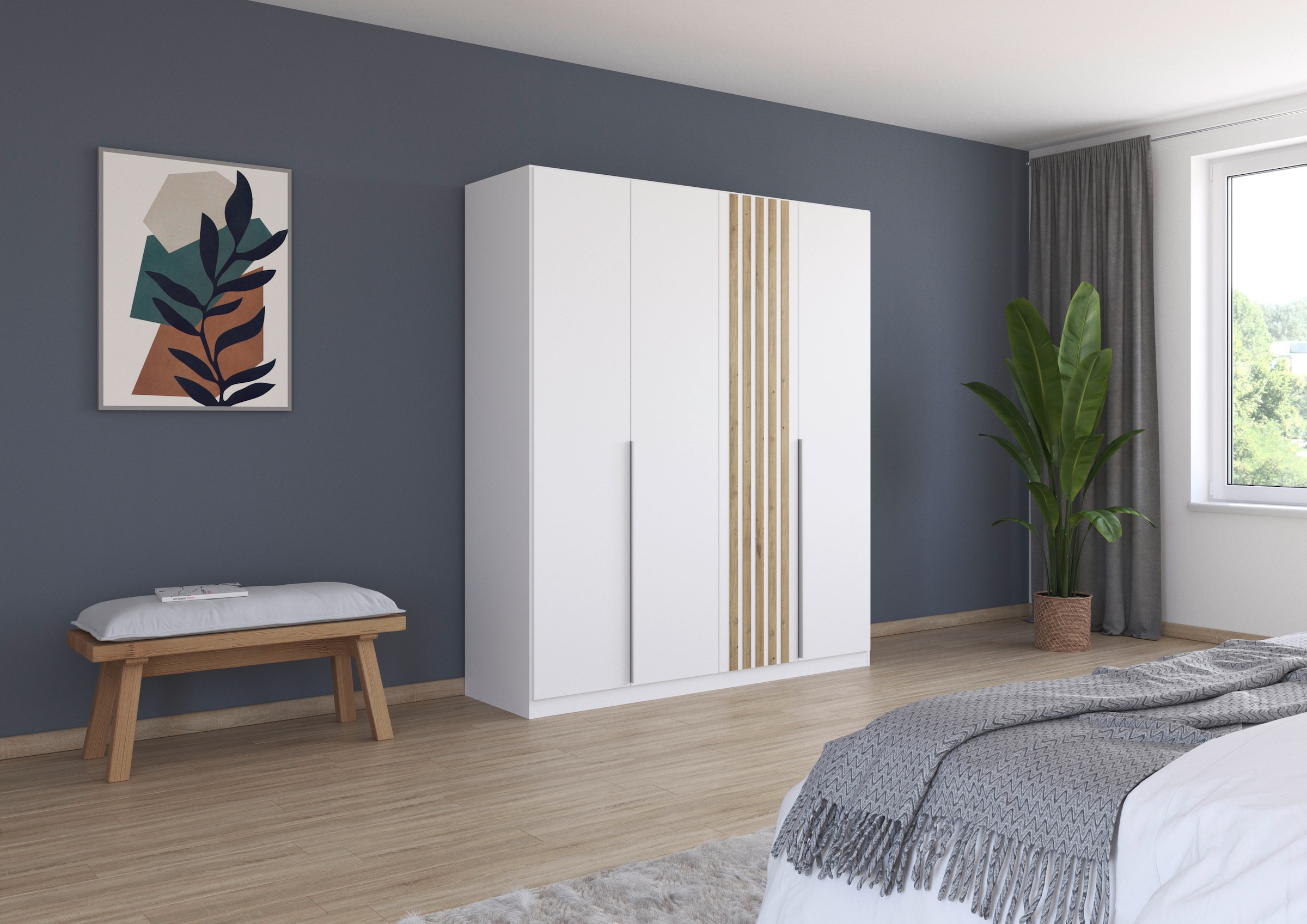 rauch Drehtürenschrank »Kleiderschrank Schrank Garderobe Breiten 181/226/271 cm LAMELLA« 3 verschiedene Ausstattungen BASIC/CLASSIC/PREMIUM (inkl. SOFT-CLOSE),  elegante Lamellen-Auflage in 3D Akustikpaneel Optik MADE IN GERMANY