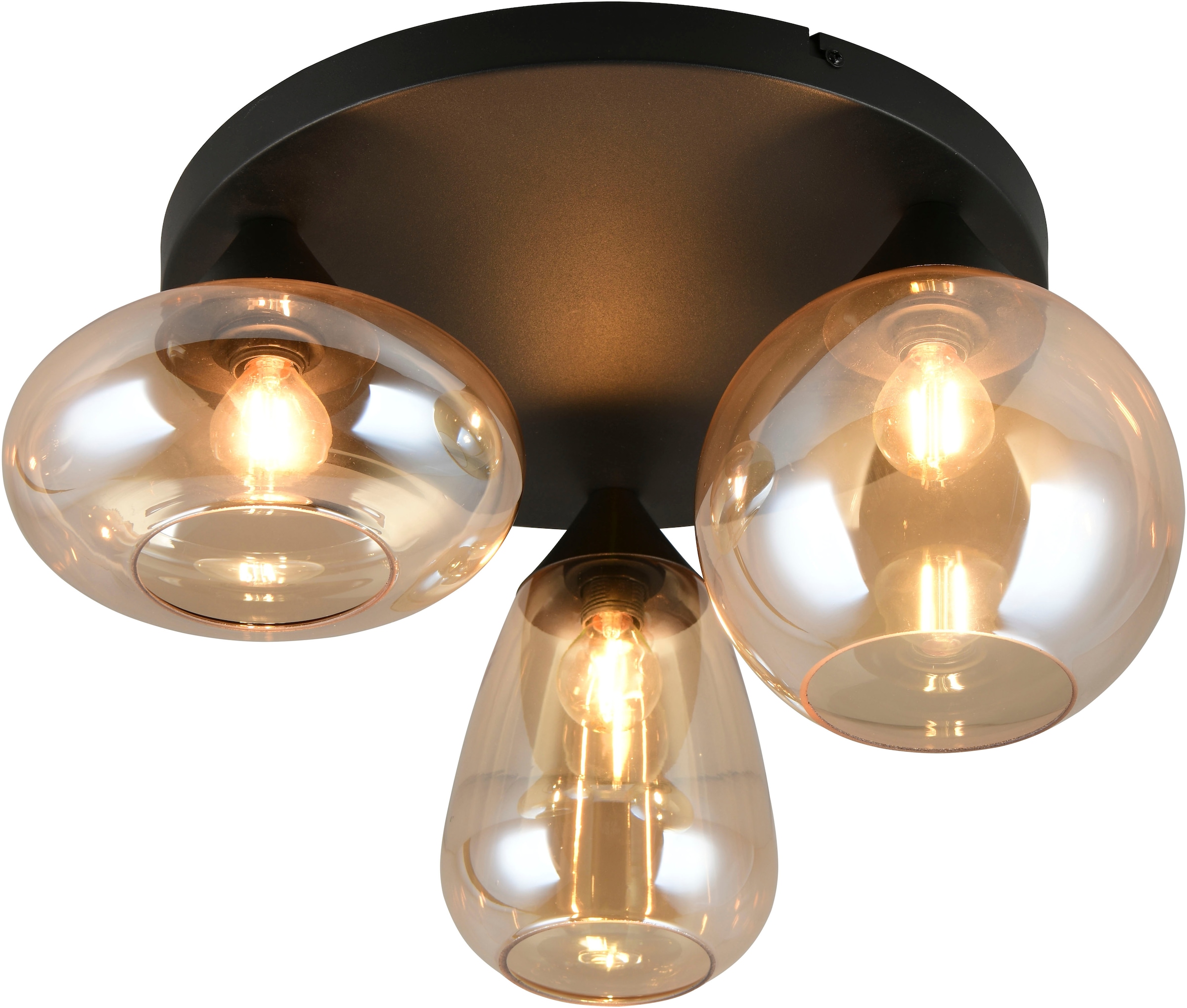 TRIO Leuchten Deckenleuchte »Lumina, Deckenlampe 3-flammig mit Glasschirm, exkl 3x E14 , max 10W« E14 1 Stk. warmweiß - kaltweiß Ø 49 cm Höhe 25 cm, spiegelnde Glas Lampenschirme in 3 modernen Formen