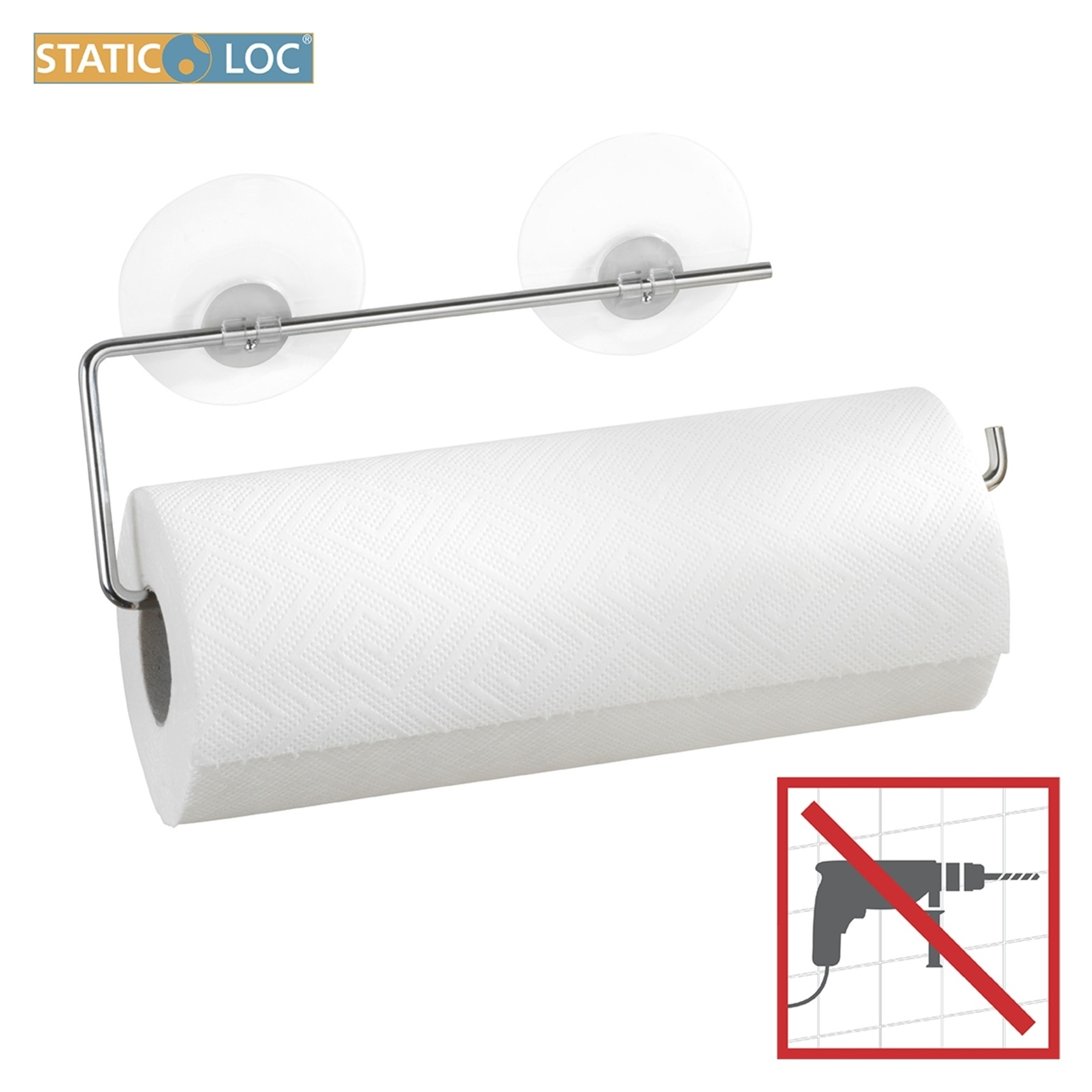 WENKO Wandrollenhalter »Modell Static-Loc®«, Küchenrollenhalter aus verchromtem Metall, Befestigen ohne Bohren