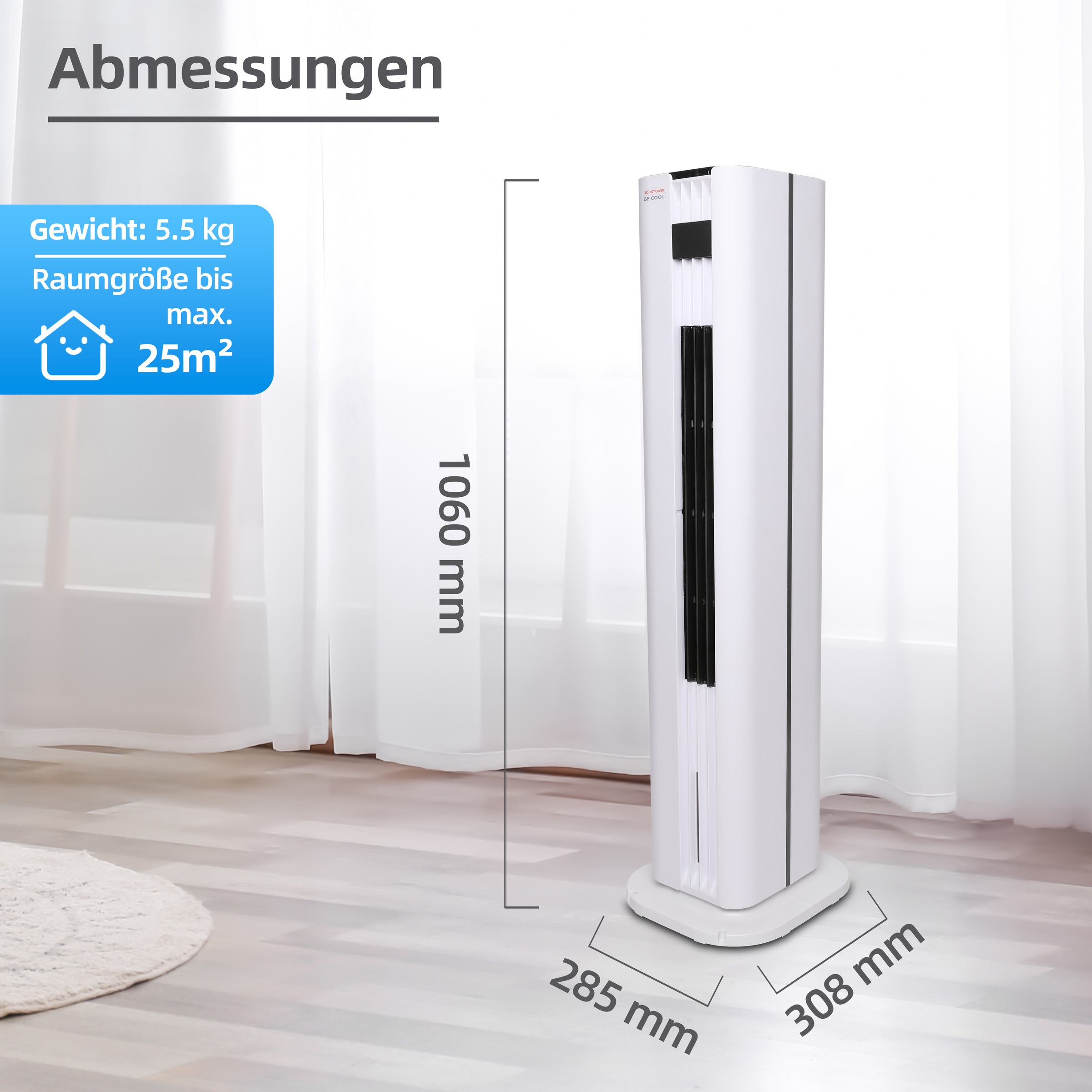 be cool Ventilatorkombigerät »Turmluftkühler mit Heizfunktion und 4,5l Wassertank BCTACHC4 weiß«, automatische Oszillation, Touch-Bedienfeld, Heizfunktion