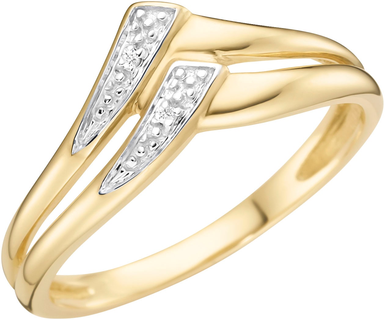 Fingerring »Schmuck Geschenk Gold 375 Damenring Goldring V-förmig bicolor«, mit Diamanten