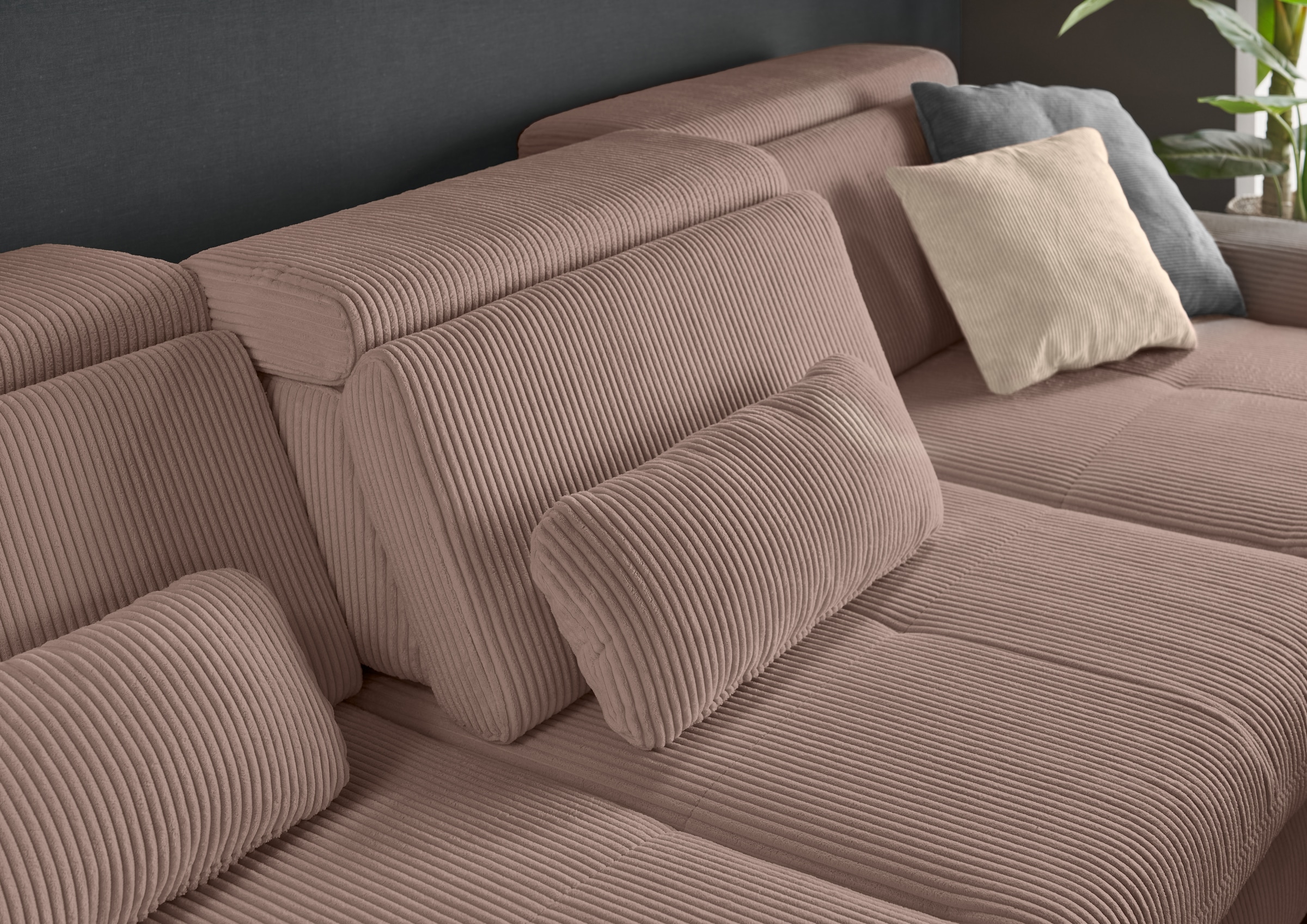 set one by Musterring Ecksofa »SO 3400, Cord, Sitzhöhe 47cm oder 49cm, inkl. Sitztiefenverstellung«, mit Canape und verschiedenen Funktionen, Kaltschaum, B307 x T195 cm