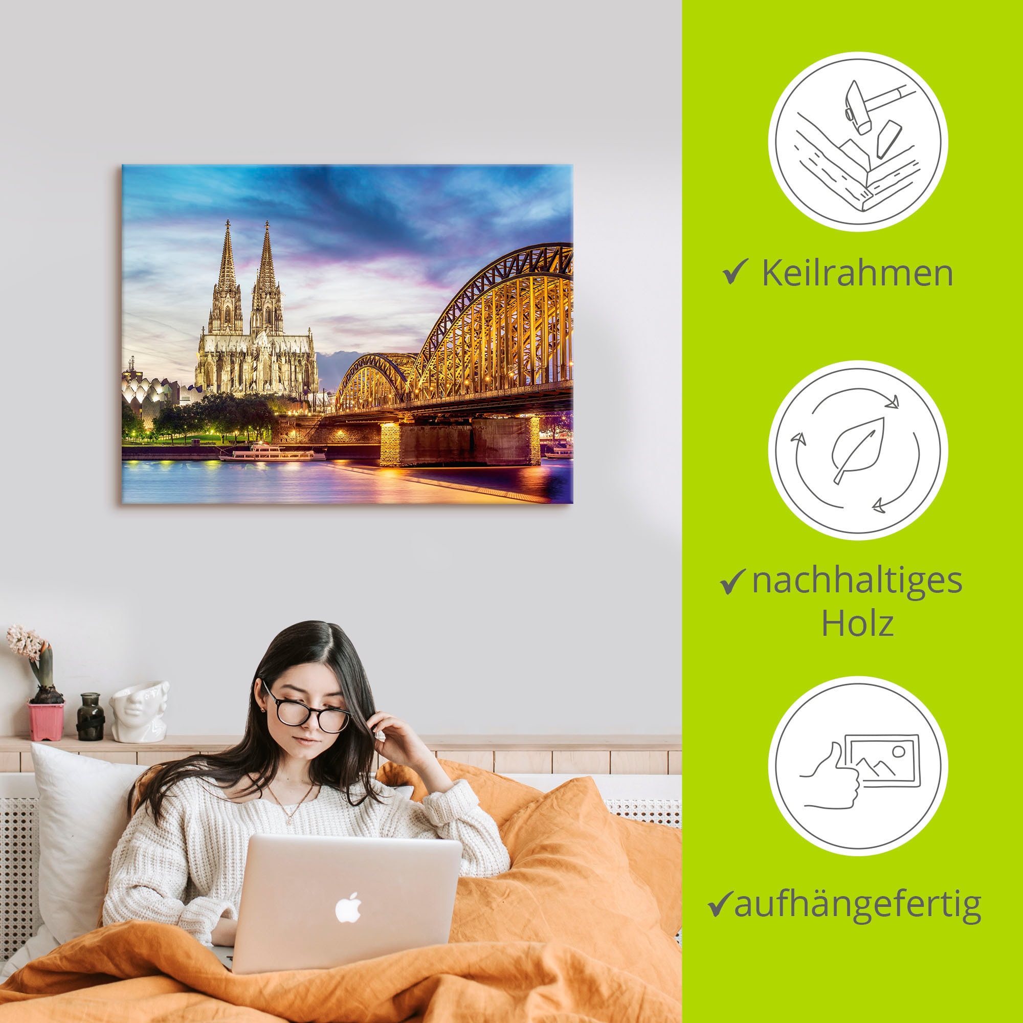 Artland Wandbild »Dom und Brücke in Köln«, Deutschland, (1 St.), als Leinwandbild, Poster in verschied. Größen