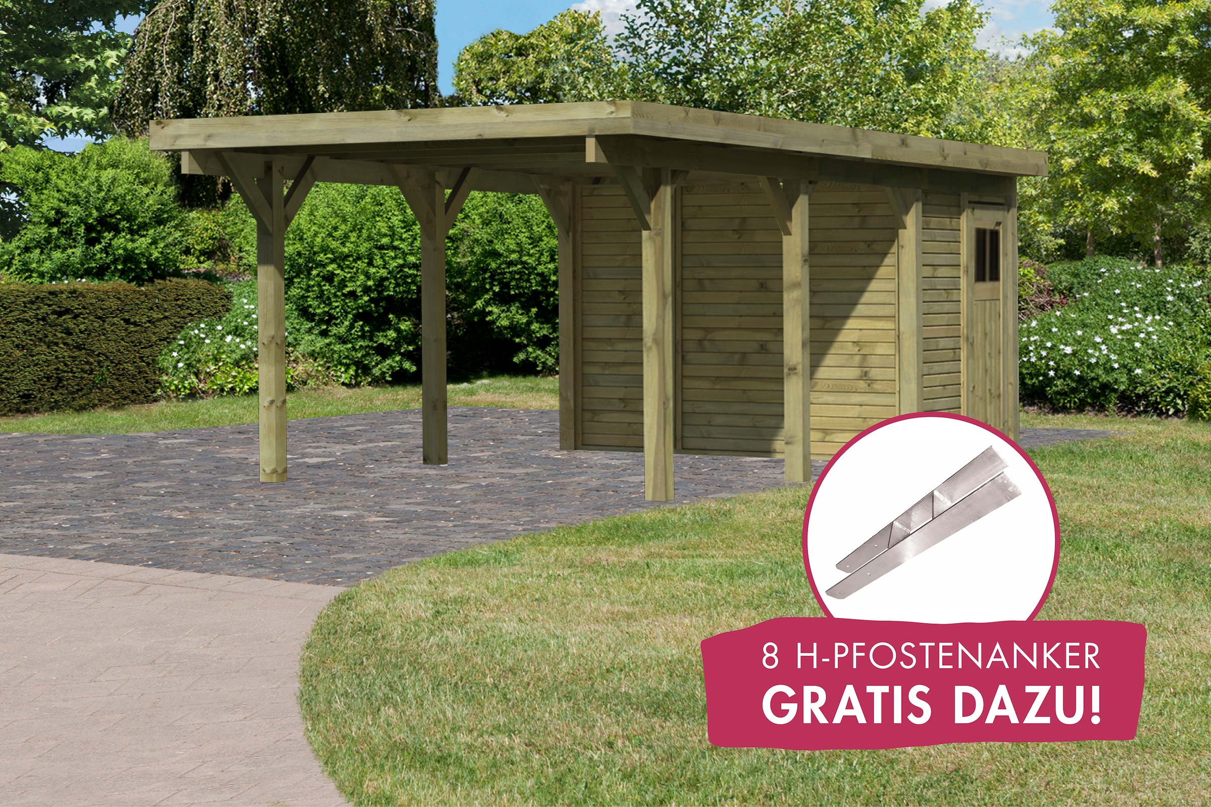 Karibu Einzelcarport »Classic 2«, Holz, 250 cm, natur, mit Geräteraum