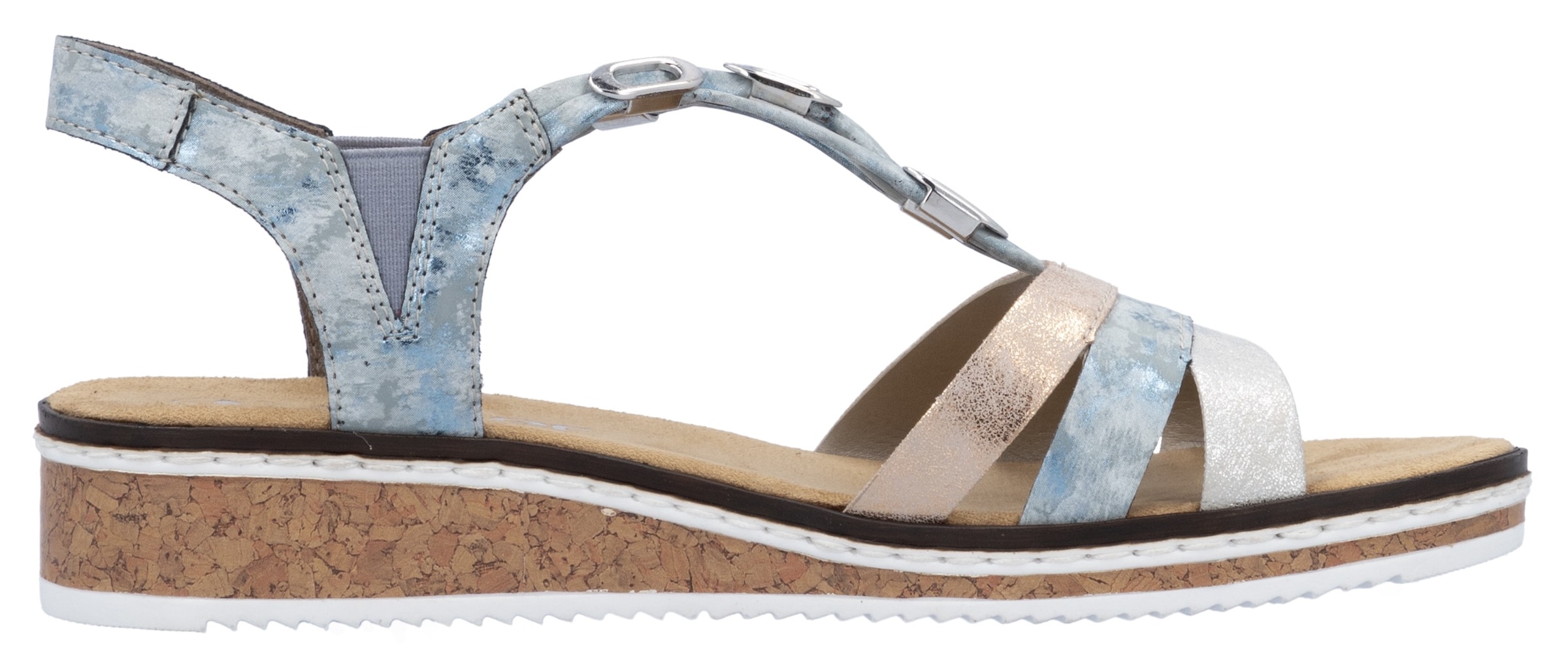 Rieker Riemchensandale, Sommerschuh, Sandalette, Keilabsatz, mit dezenter Schmuckverzierung