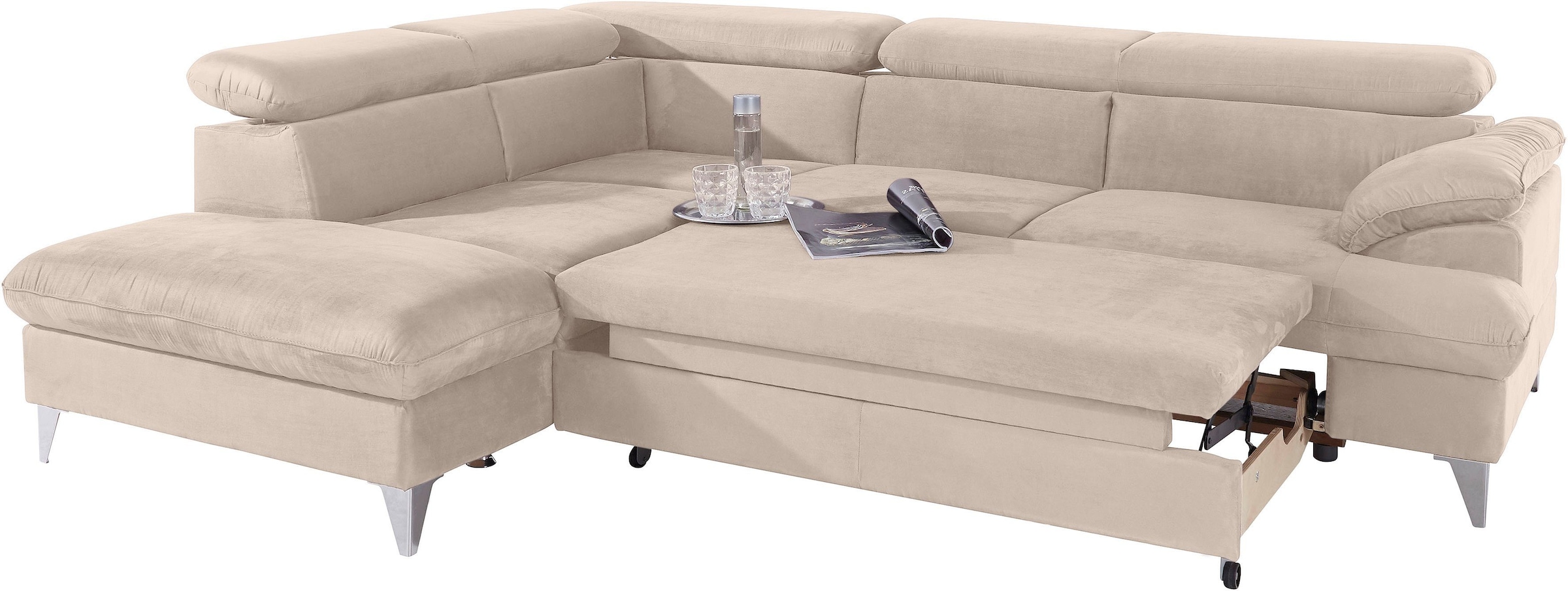 COTTA Polstergarnitur »Caluso L-Form«, Set bestehend aus: Ecksofa mit Kopfteilverstellung & Hocker