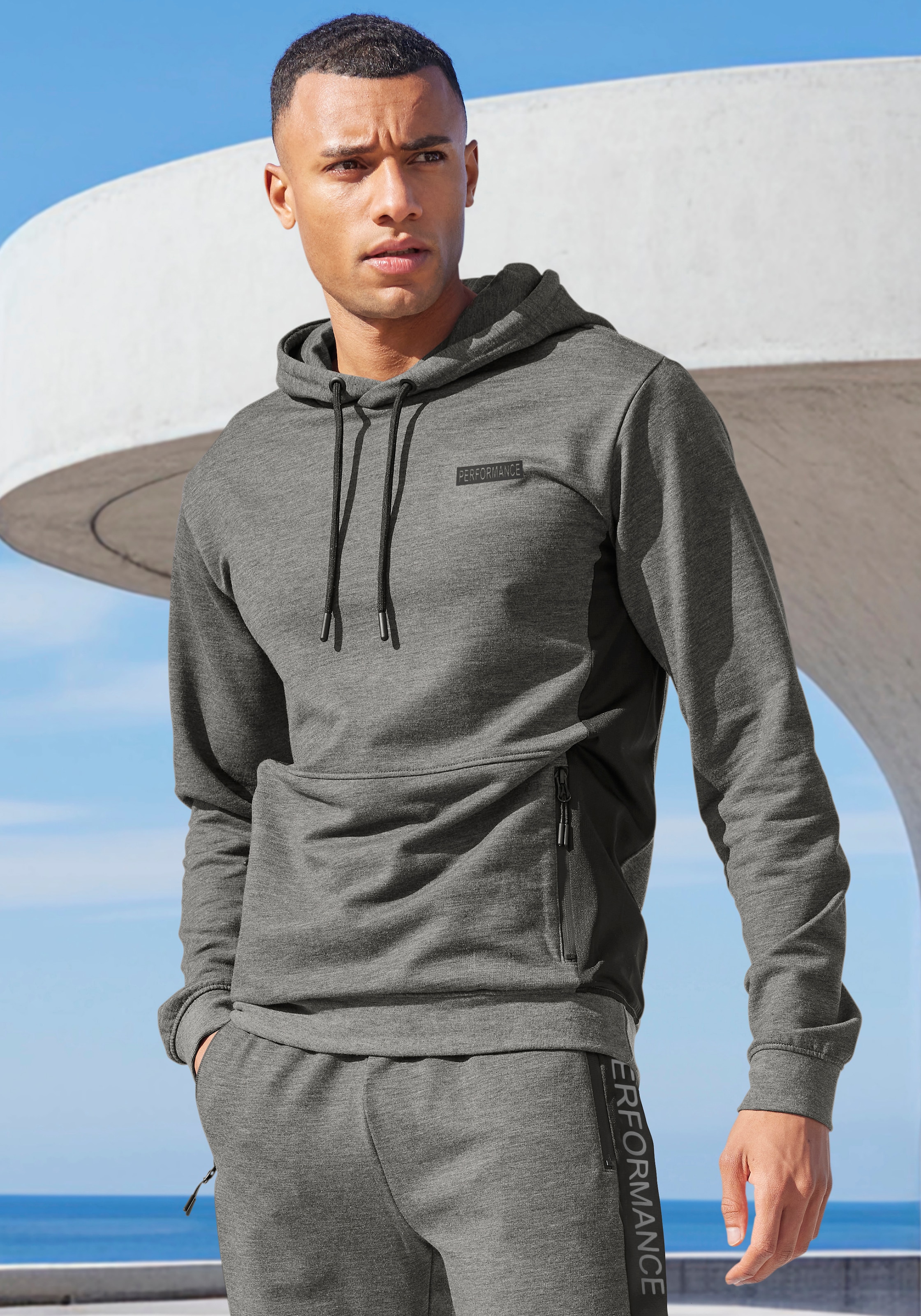 AUTHENTIC LE JOGGER Kapuzenpullover »- Sport-Hoodie«, melierte Optik, mit Reißverschlusstasche