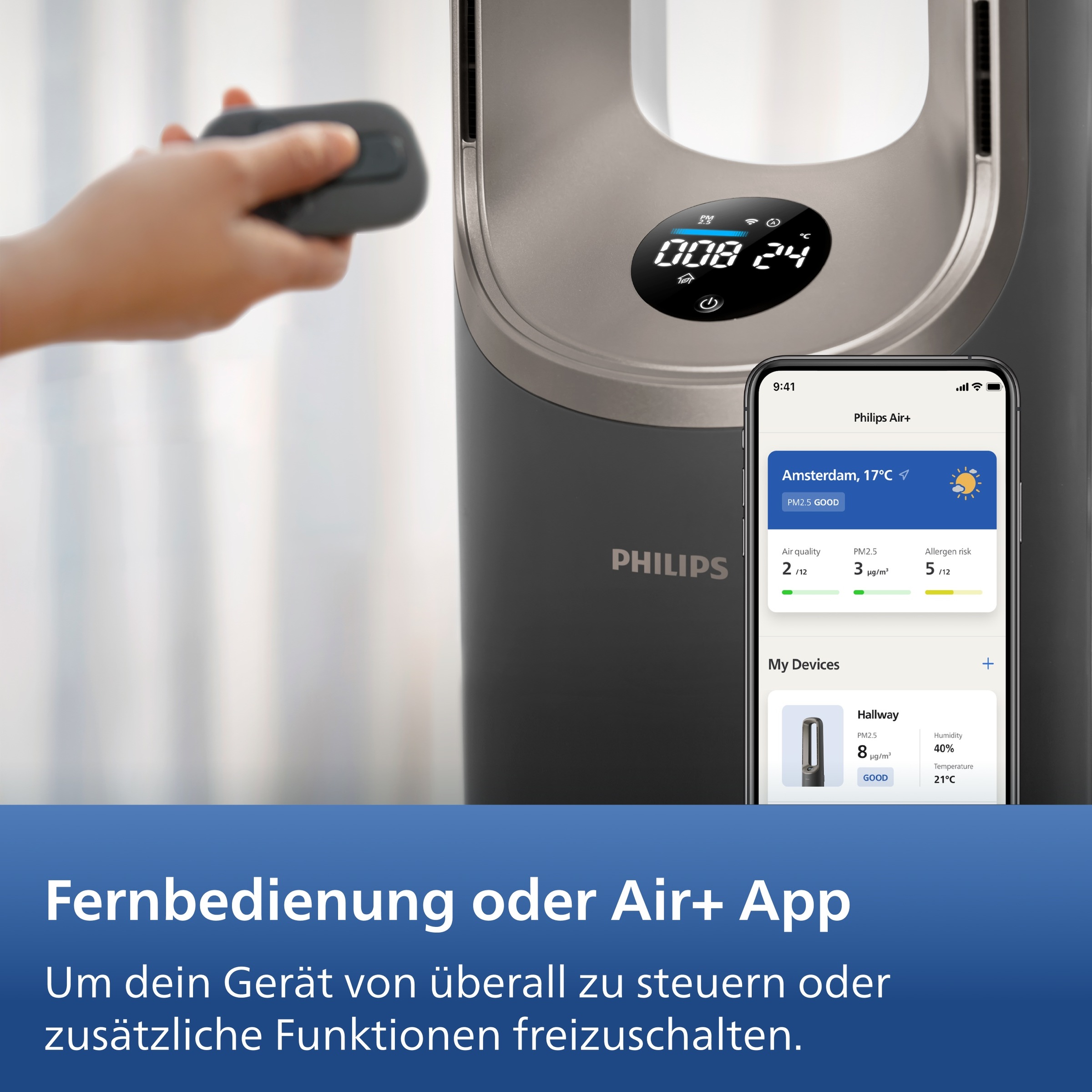 Philips Luftreiniger »AMF970/10 AirPerformer 4-in-1, Reinigen, Kühlen, Heizen & Befeuchten« für 48 qm Räume mit App-Verbindung, Fernbedienung