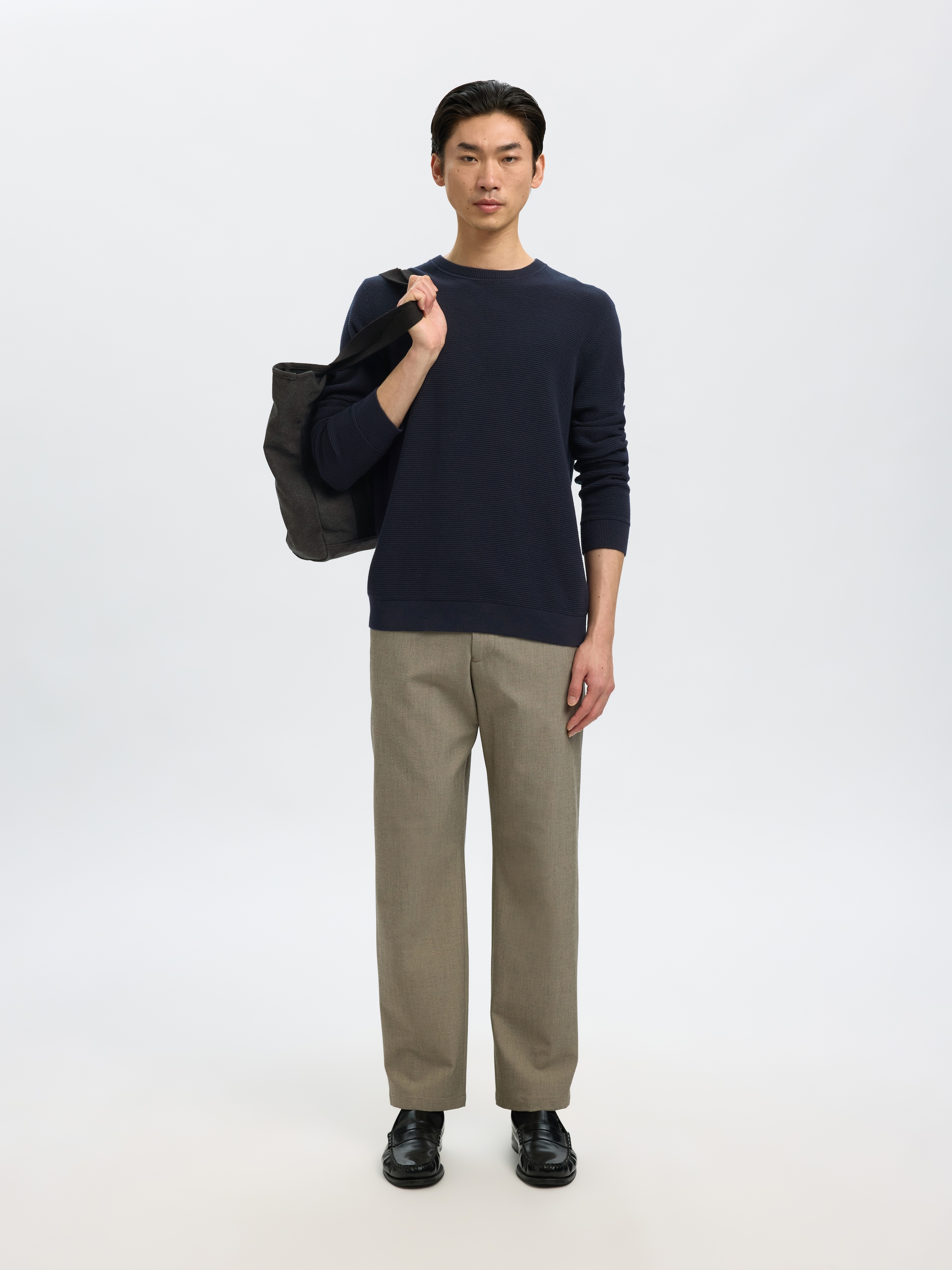 SELECTED Rundhalspullover »SLHROSS LS KNIT STRUCTURE CREW NECK NOOS« Baumwolle, regular fit