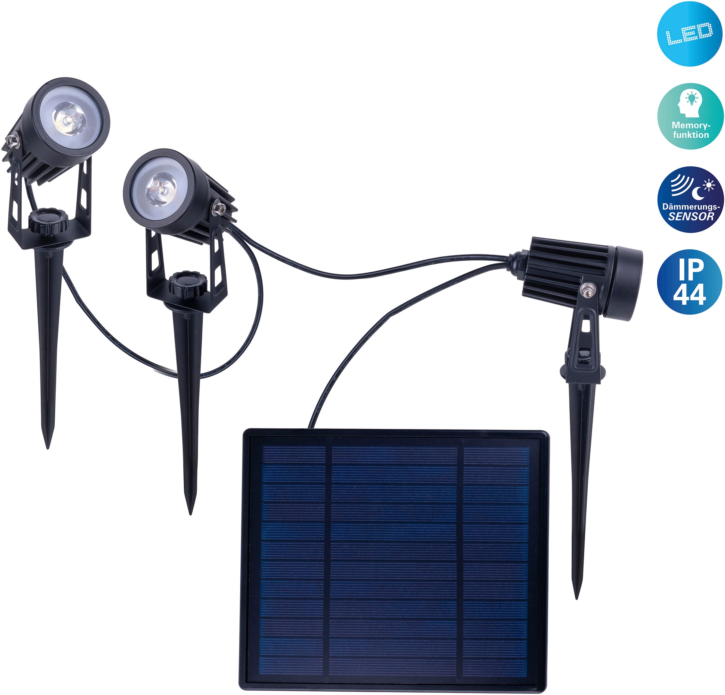 näve LED Solarleuchte | Garantie XXL mit flammig-flammig, kaufen online mit Solarspot 3 3 Erdspieß Zuleitung 6m »Spoti«, Jahren 3er Solarpanel LED inkl