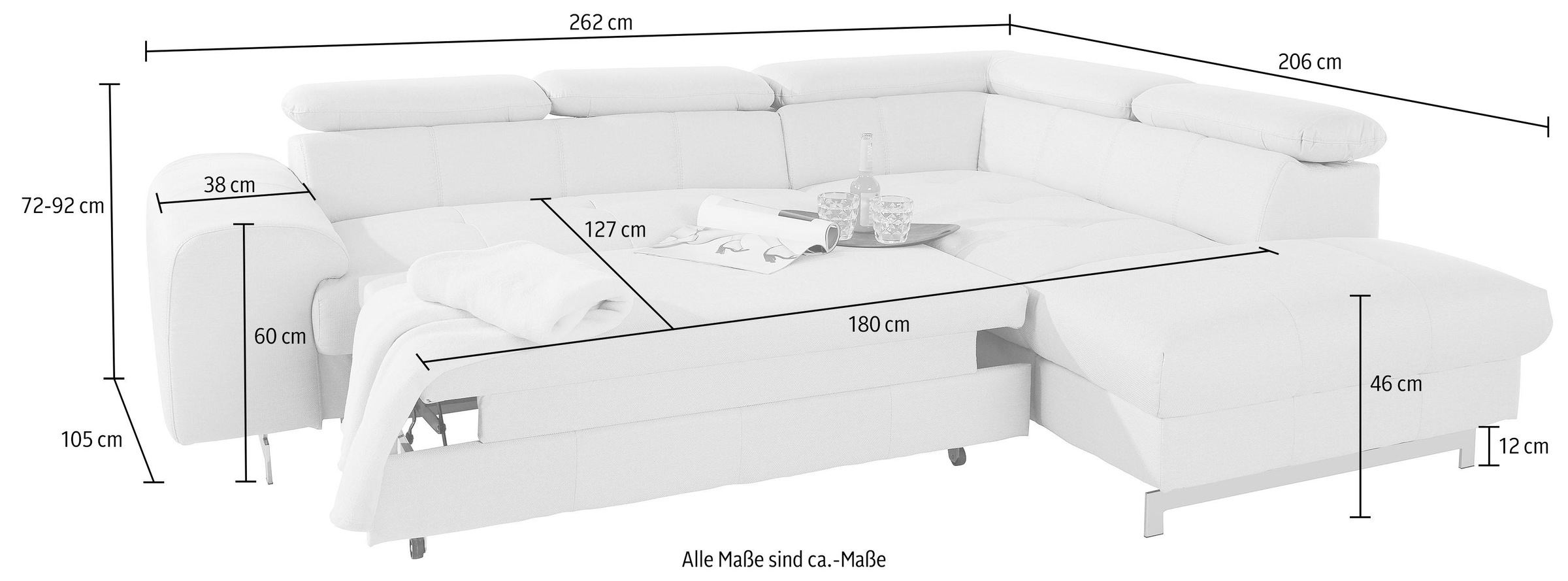 COTTA Ecksofa »Chef L-Form«, mit Kopfteilverstellung, wahlweise mit Bettfunktion & Bettkasten