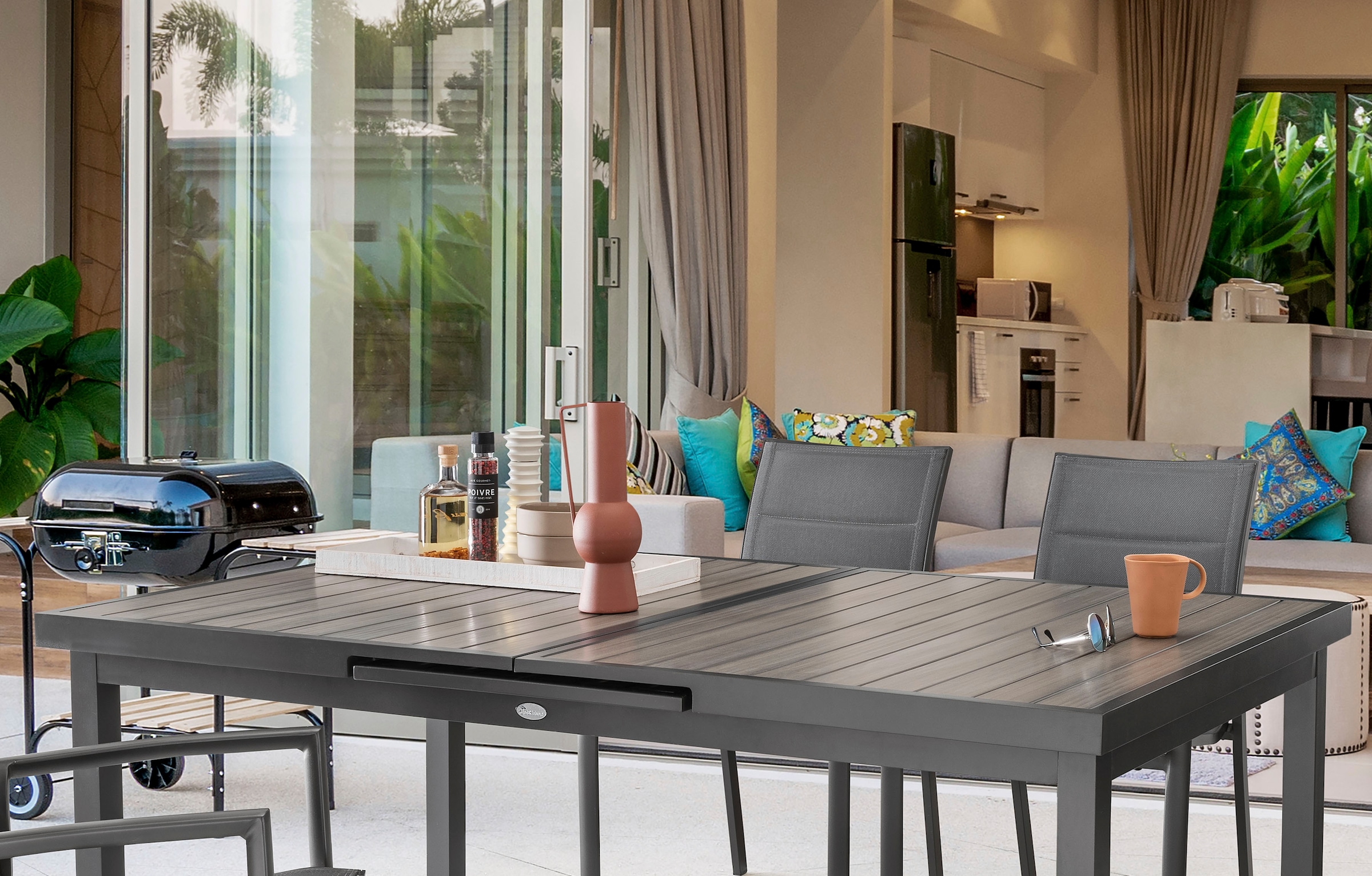 Destiny Garten-Essgruppe »COSTA IMOLA« 5 Stk. tlg. 4 Stapelsessel Textilene, 1 Ausziehtisch 165/215x100 cm