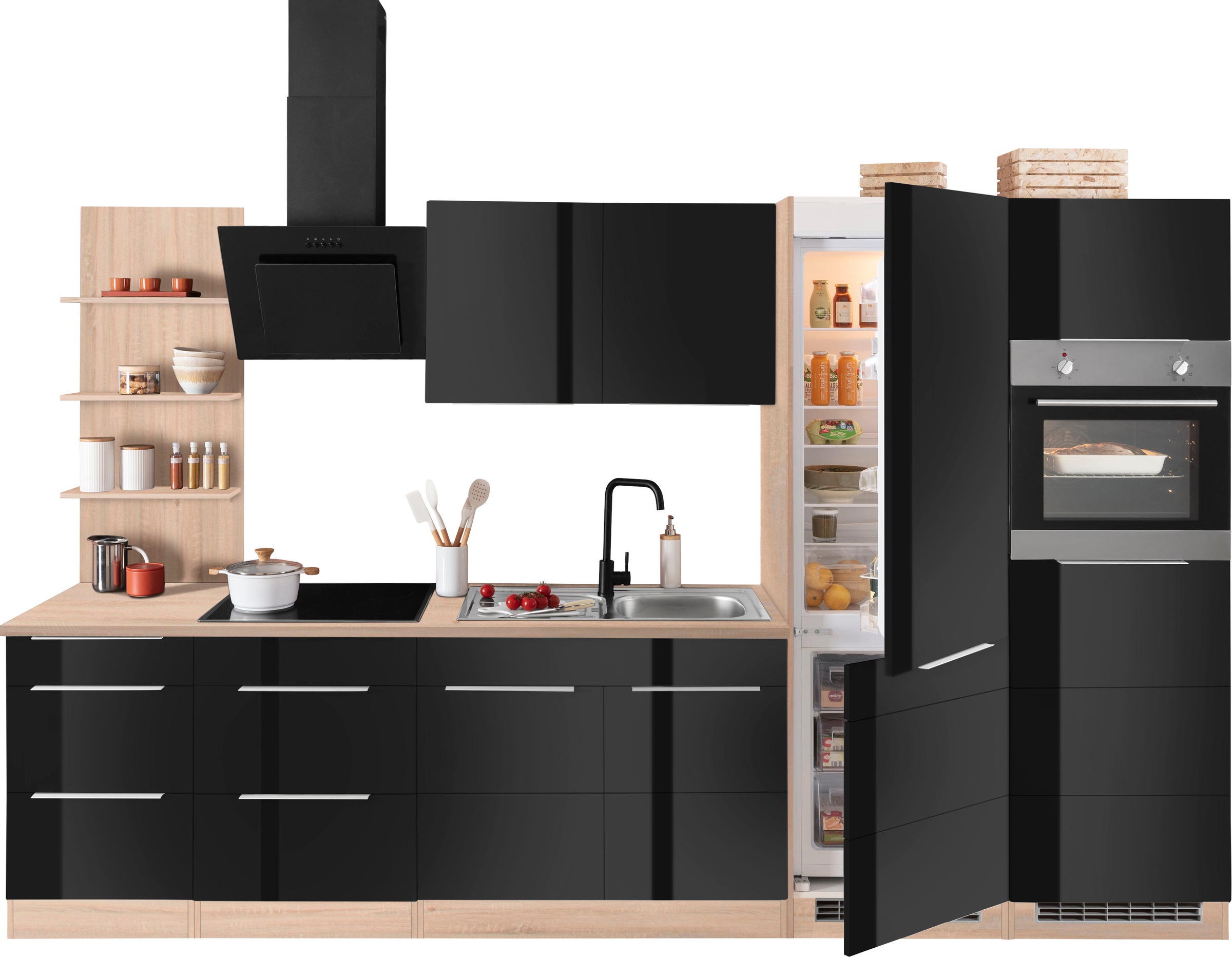 KOCHSTATION Küchenzeile »KS-Brindisi Breite 330 cm«, wahlweise mit E-Geräten und Induktion, mit MDF-Fronten und Regal