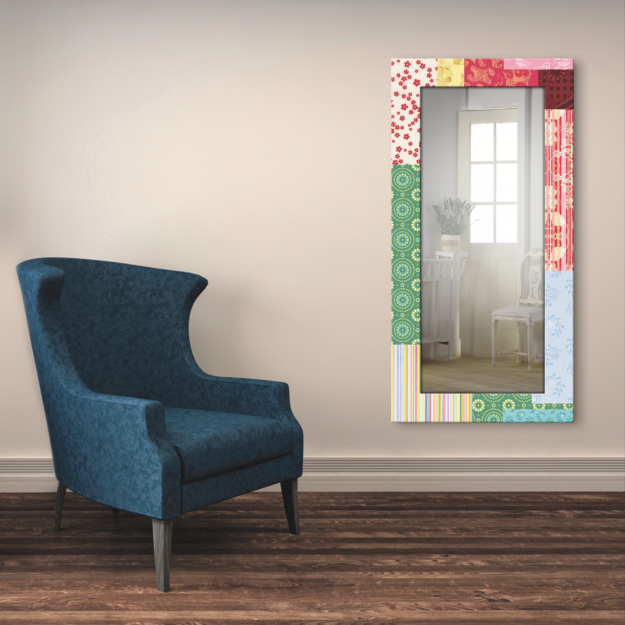 Artland Dekospiegel »Patchwork Stil I«, gerahmter Ganzkörperspiegel, Wandspiegel, mit Motivrahmen, Landhaus