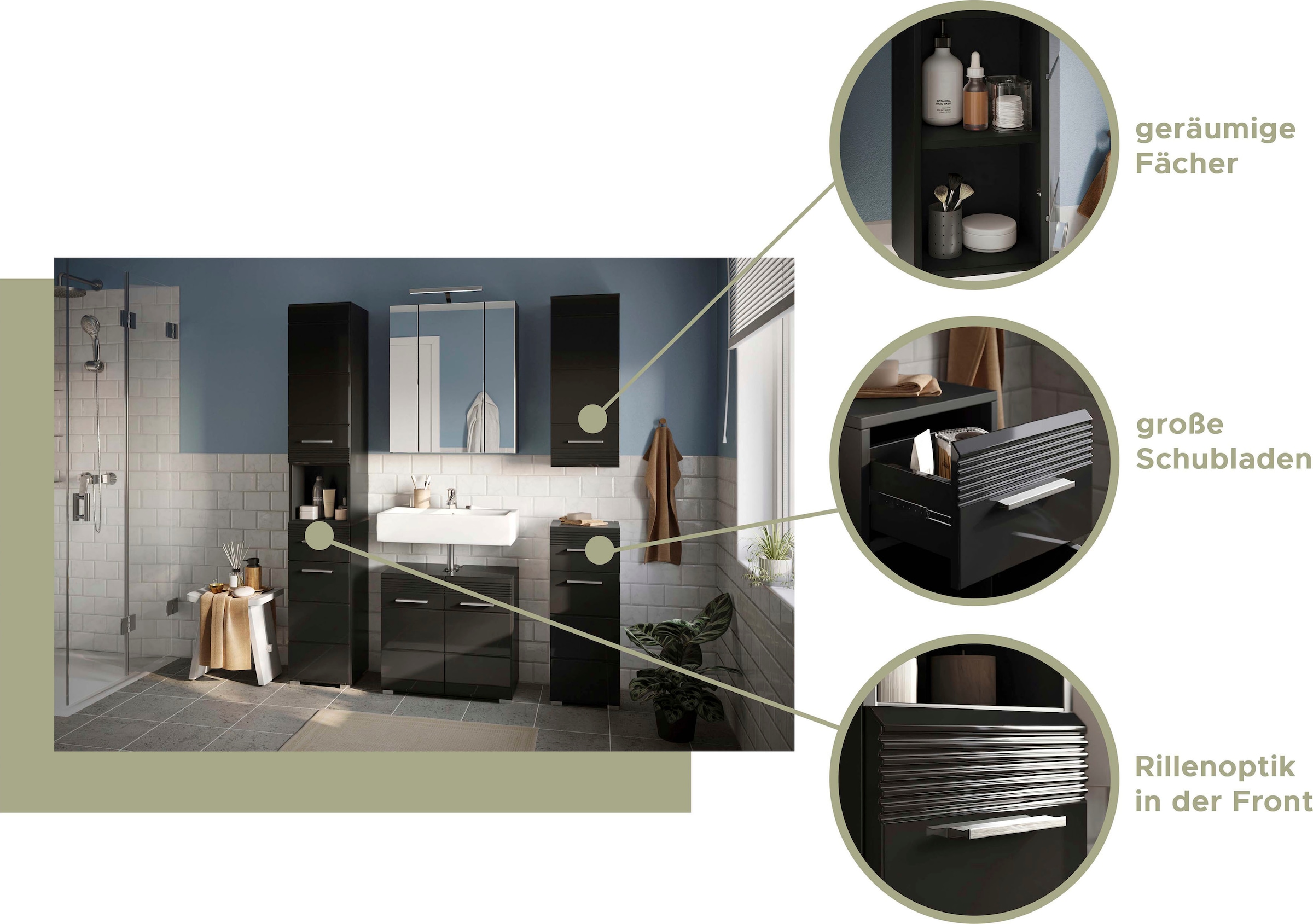 INOSIGN Badmöbel-Set »Malmö, 2 teilig, inklusive LED Beleuchtung, bestehend aus:«, (Set, 2 St.), Badmöbel, 2-tlg.
