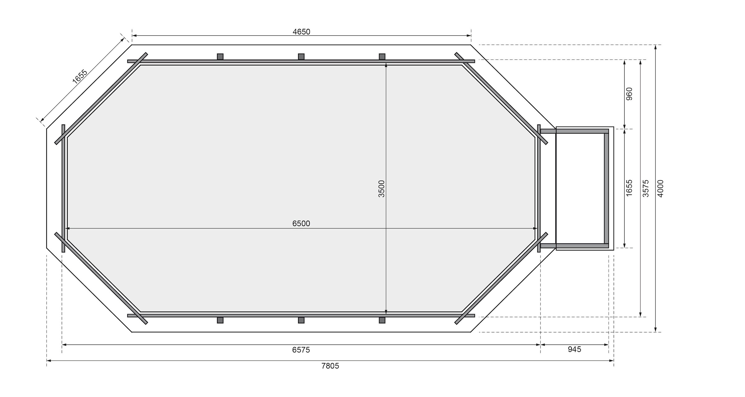 Karibu Achteckpool »SEVILLA Set B«, BxLxH: 780x400x124 cm, mit Terrasse und Geländer
