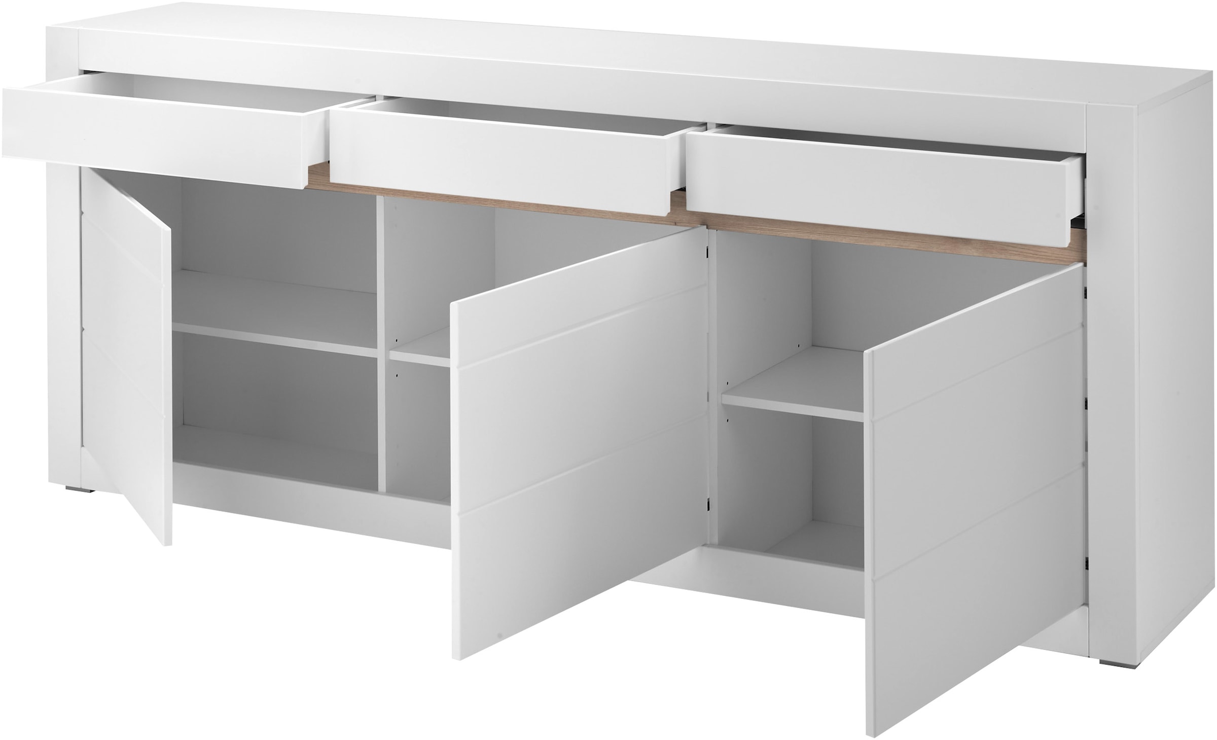 Home affaire Sideboard »Chester, moderne Anrichte, Kommode mit Stauraum, Schrank, Weiß Matt« 1 Stk. tlg. austauschbare Blende in Griffleiste, zeitloses Design, 217 cm breit