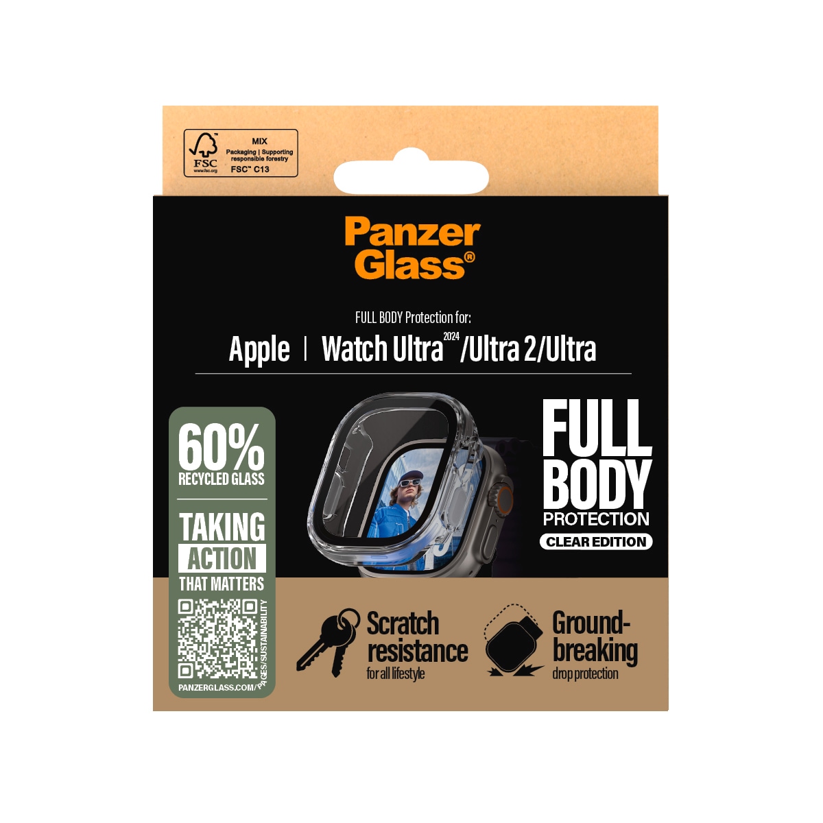 CARE by PanzerGlass Displayschutzglas »Full Body Protection«, für Apple Watch Ultra-Apple Watch Ultra 2, Displayschutzfolie, Schutzfolie, Bildschirmschutz, kratz- & stoßfest