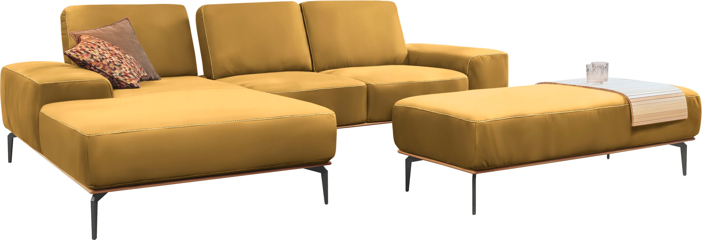 W.SCHILLIG Ecksofa »run, Designsofa mit tollem Sitzkomfort, bequem, L-Form«, mit Holzsockel, Füße in Schwarz pulverbeschichtet, Breite 279 cm