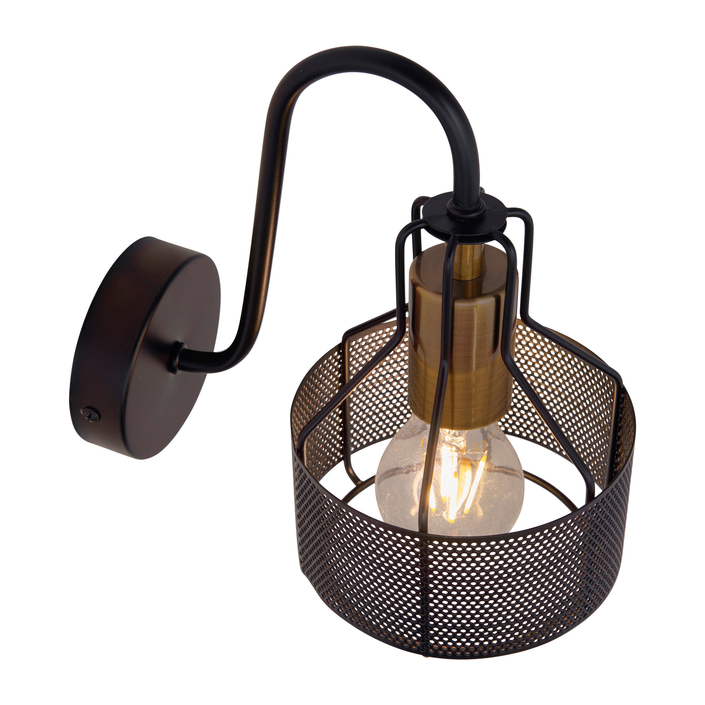 näve LED Wandstrahler »Foro« E27 1 Stk. 1er Wandspot, schwarz, Fassung golden, exkl. E27, aus Eisen, H: 23cm