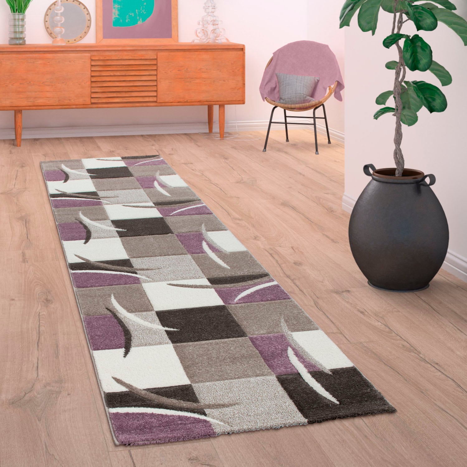 Paco »Lara Design, mit Teppich-Läufer, Pastell-Farben, Konturenschnitt rechteckig, Home modernes 235«, Läufer