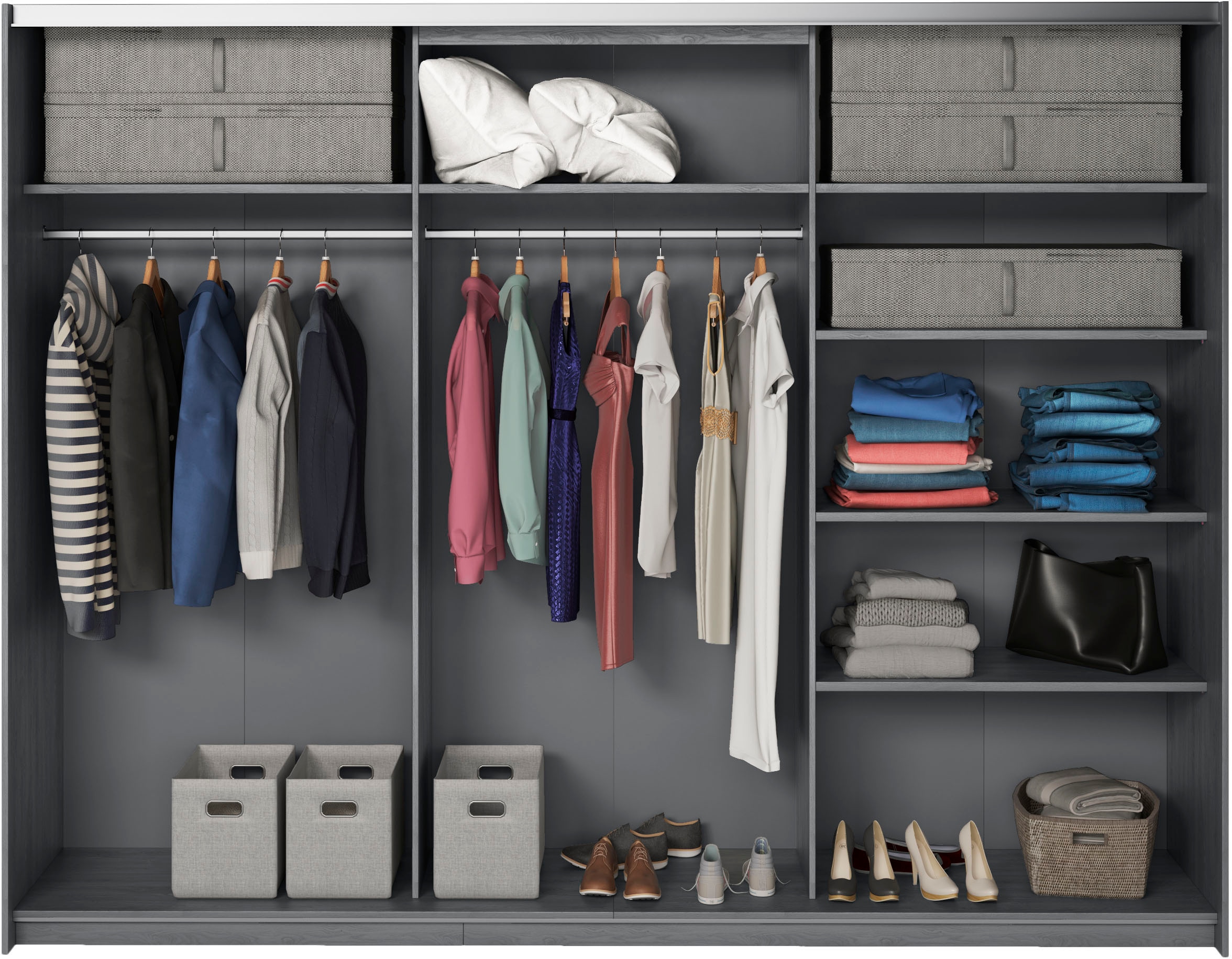 Home affaire Schwebetürenschrank »Galaxy Kleiderschrank, Wäscheschrank 200, 220 oder 270cm breit«, INKLUSIVE kompletter Innenausstattung, Metallgriffe