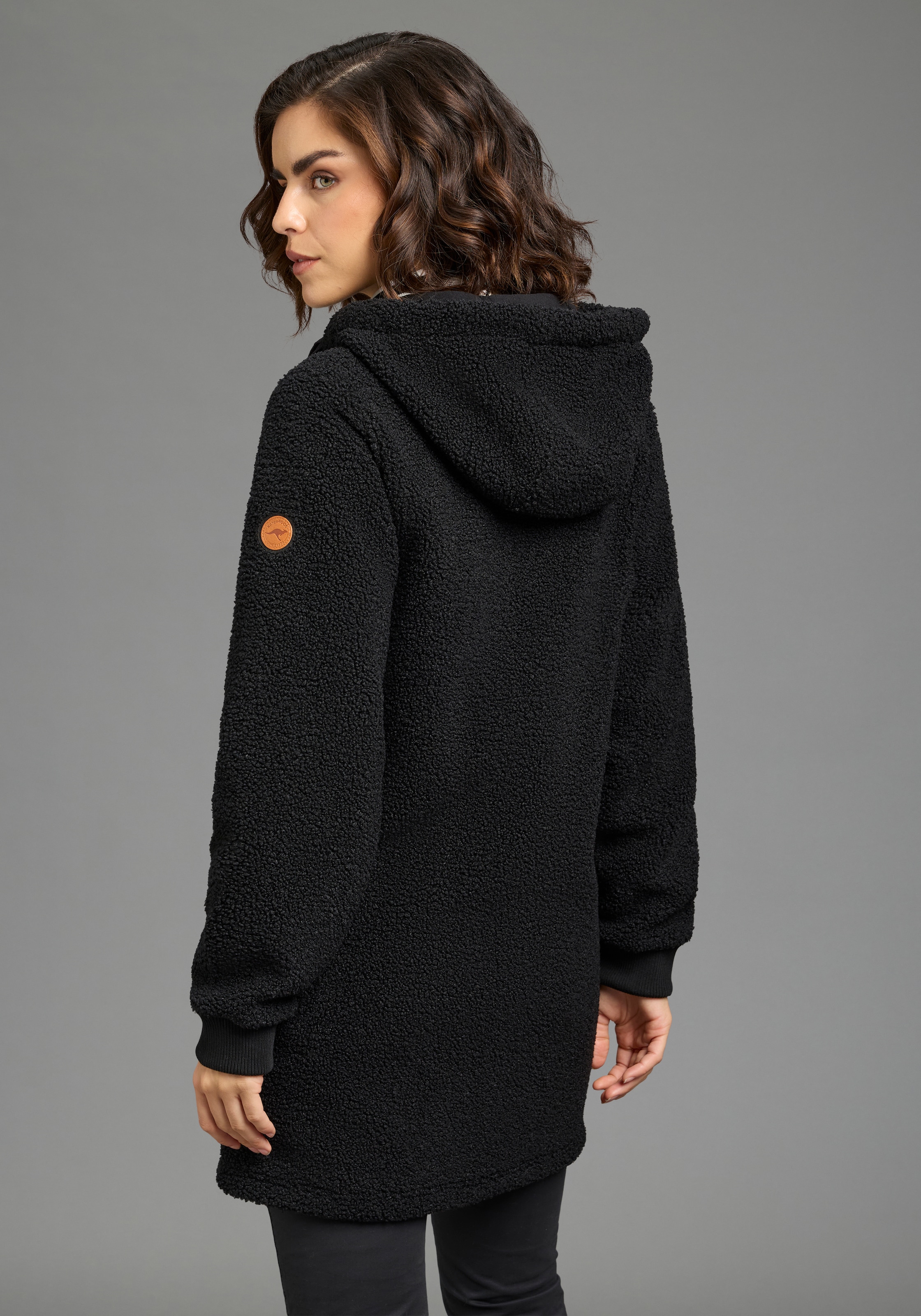 KangaROOS Fleecejacke mit Kapuze Teddy Fleece lang mit Kapuze für den Übergang