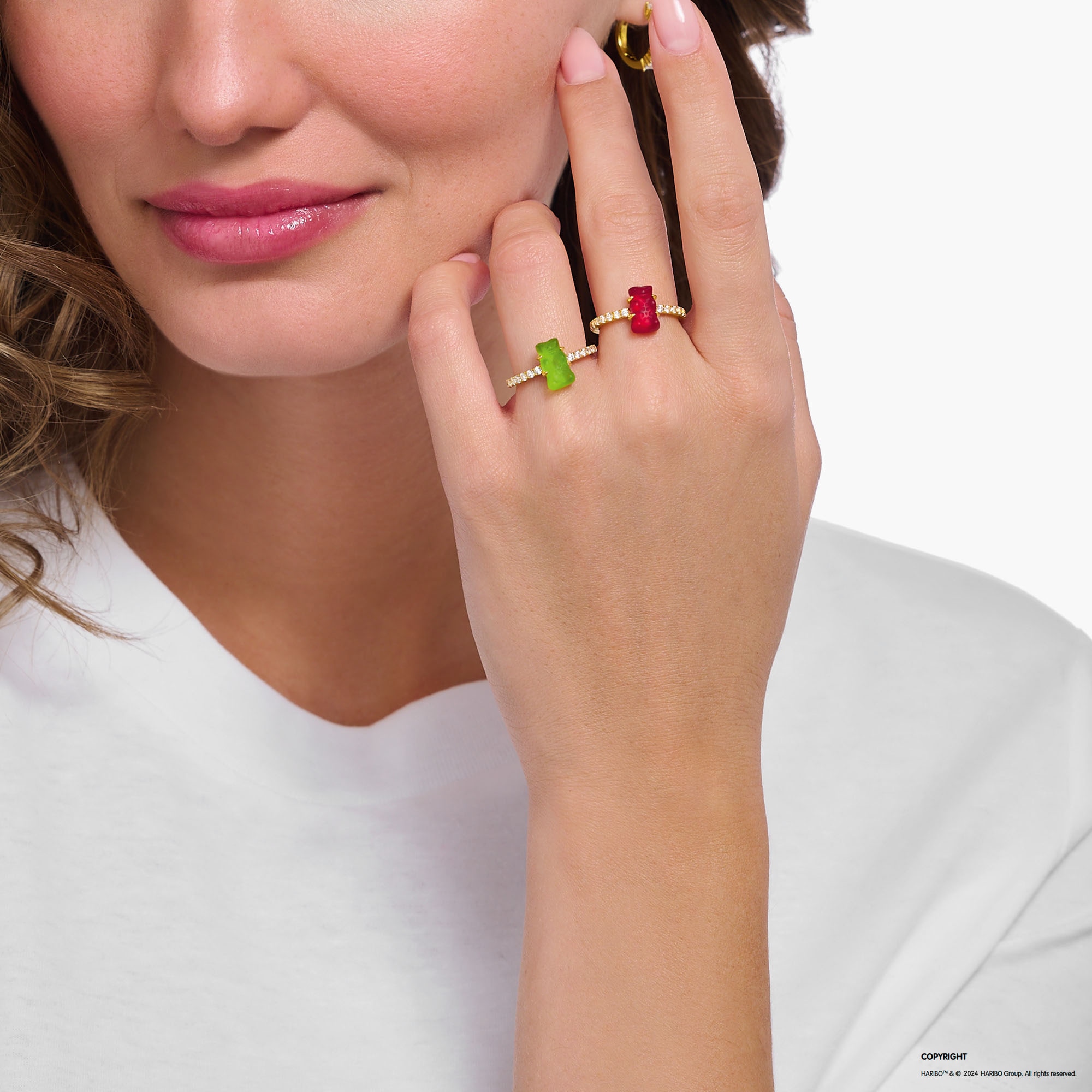 THOMAS SABO Fingerring »THOMAS SABO x HARIBO Schmuck: Ring mit Goldbär«, mit Kristallglas, Zirkonia (synth.)