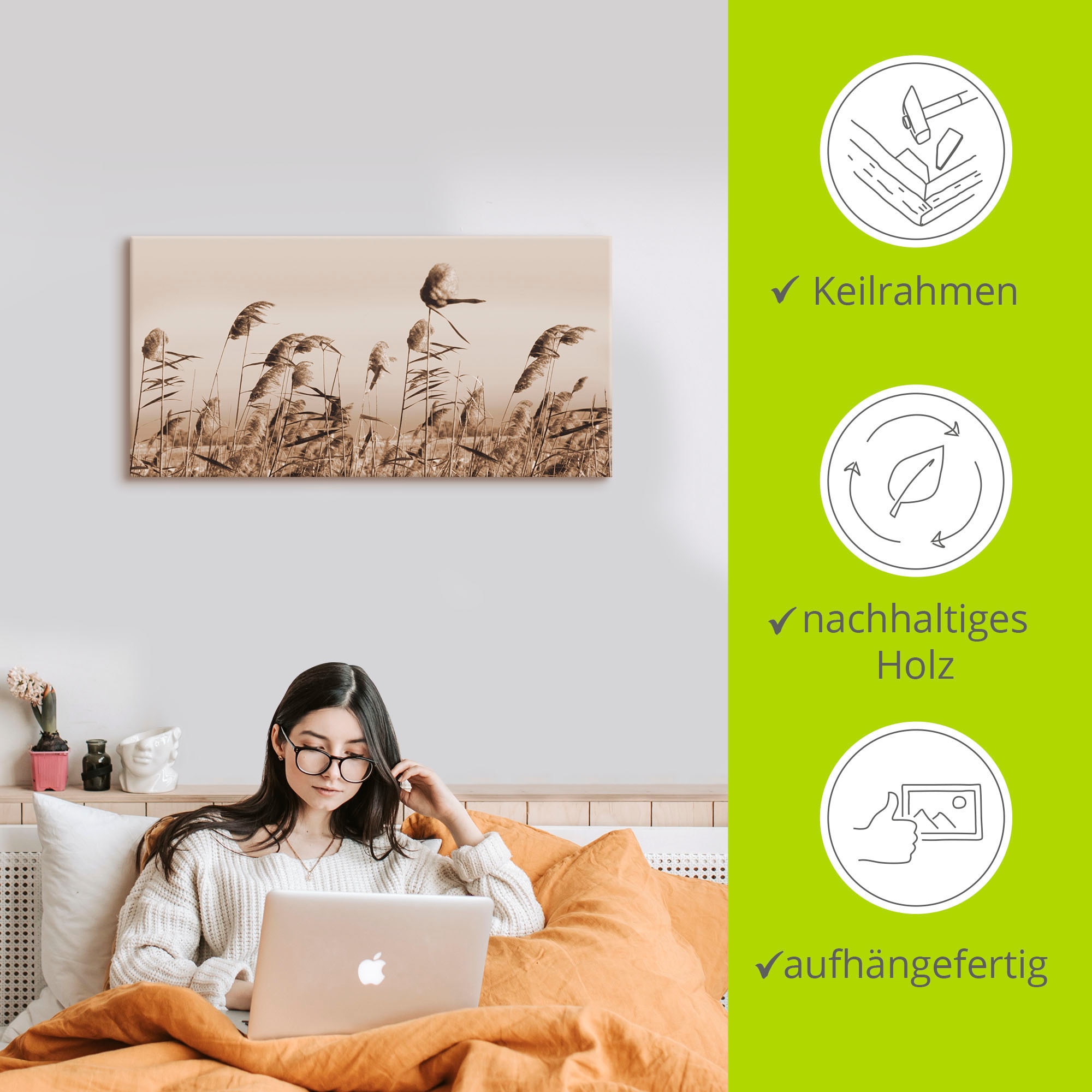 Artland Leinwandbild »Gräser« Gräser 1 Stk. tlg. auf Holzrahmen gespannt