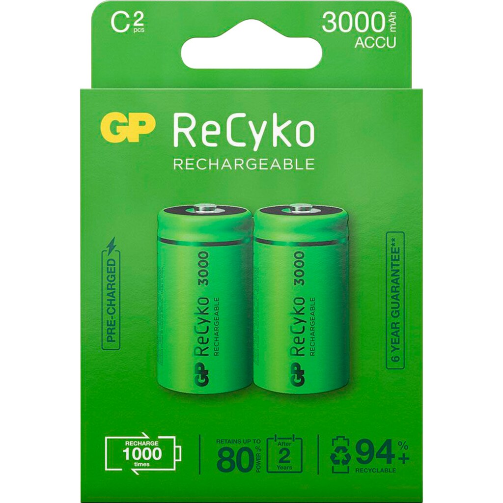 GP Batteries Akku »2er Pack C Baby Akku GP NiMH 3000 mAh ReCyko 1,2V«, C