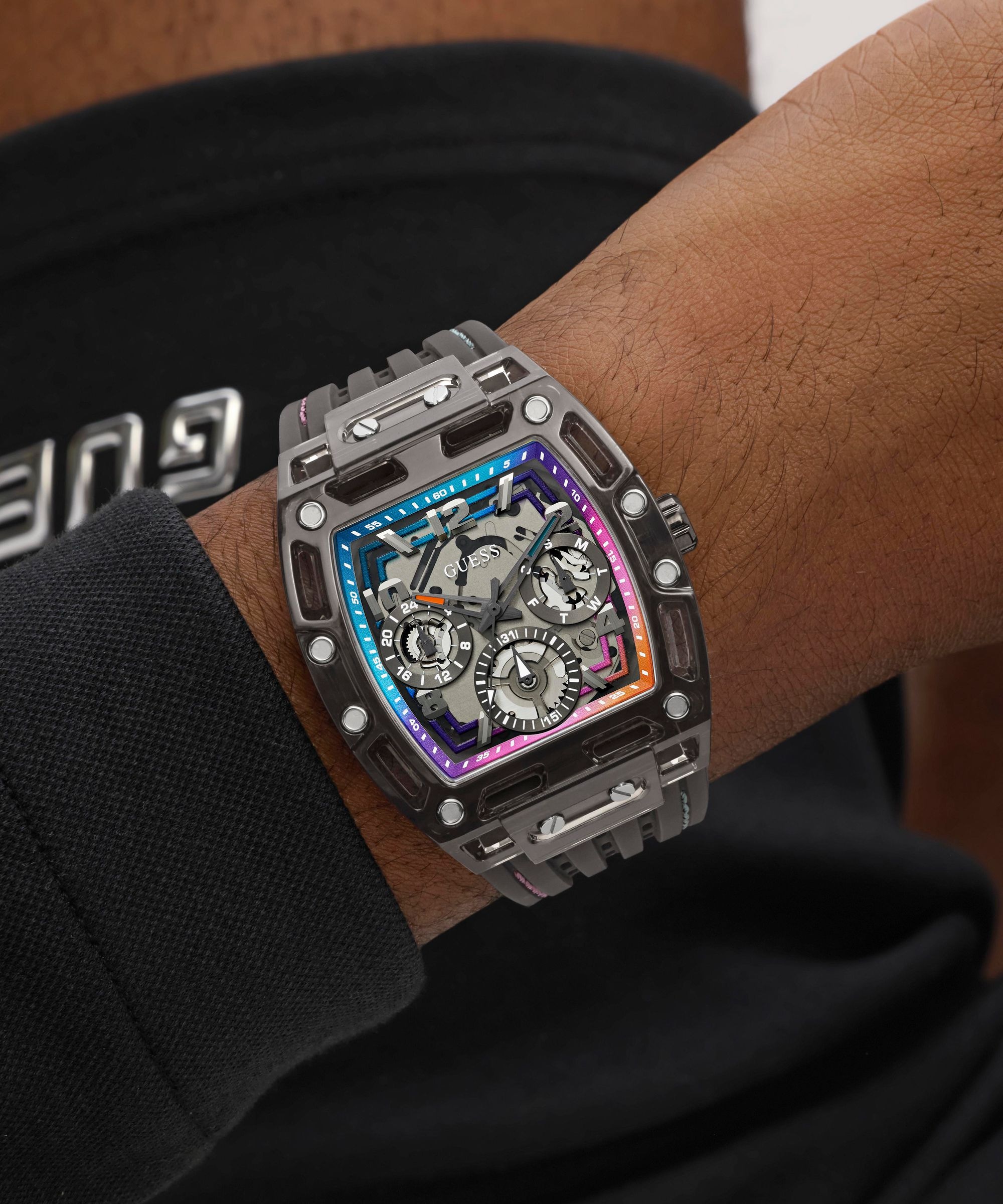 Guess Multifunktionsuhr »PHOENIX« Quarzuhr, Armbanduhr, Herrenuhr, Silikonarmband, analog, Wochentag