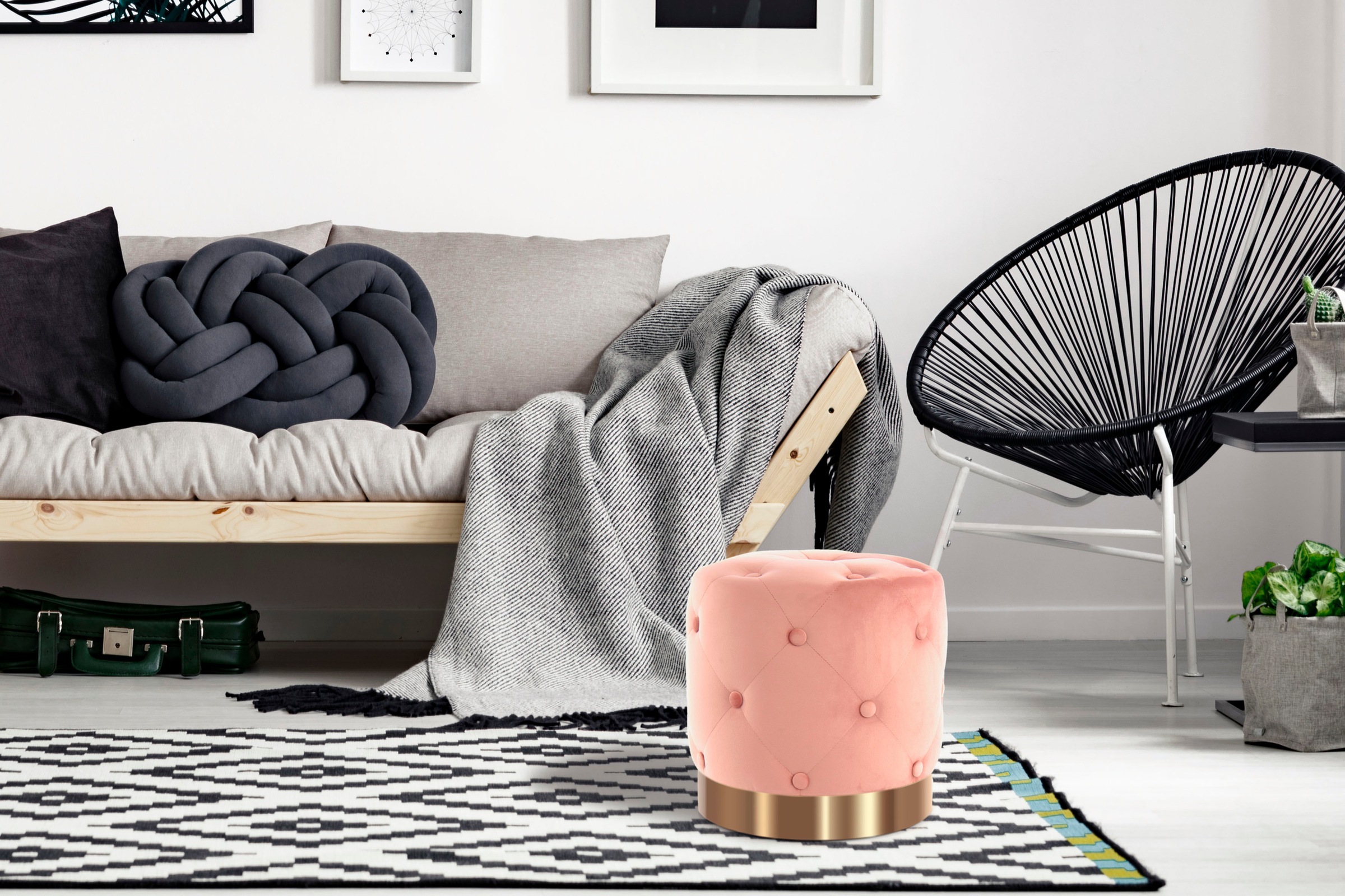 Kayoom Hocker »Piano 225,Sitzhocker mit weichem Velvet-Bezug, edles Ambient«, (1 St.), rund, glamourös, hochwertig, gesteppt, mit eingelassenen Dekoknöpfen