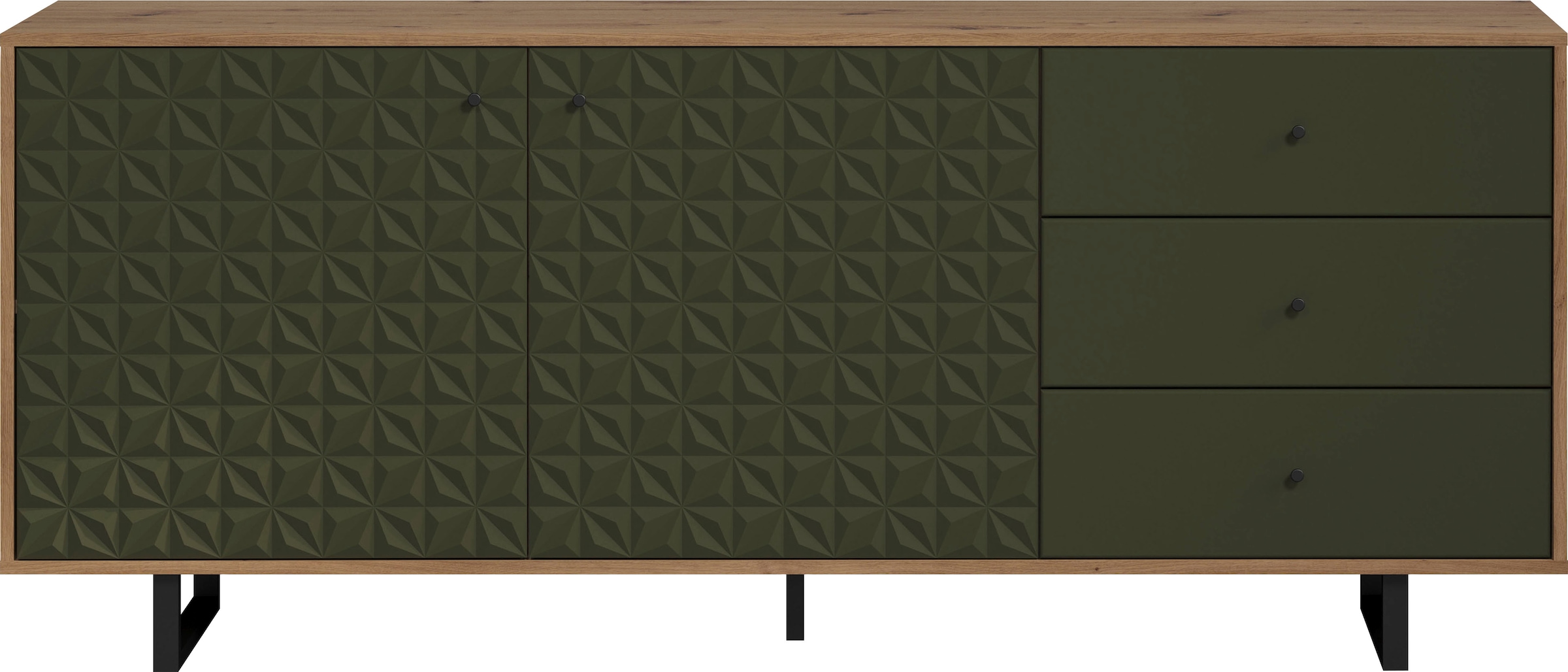 PLACES OF STYLE Sideboard »Ferretti« Wohnzimmerkommode mit besonderer Fräsung und Füße/Griffe aus Metall