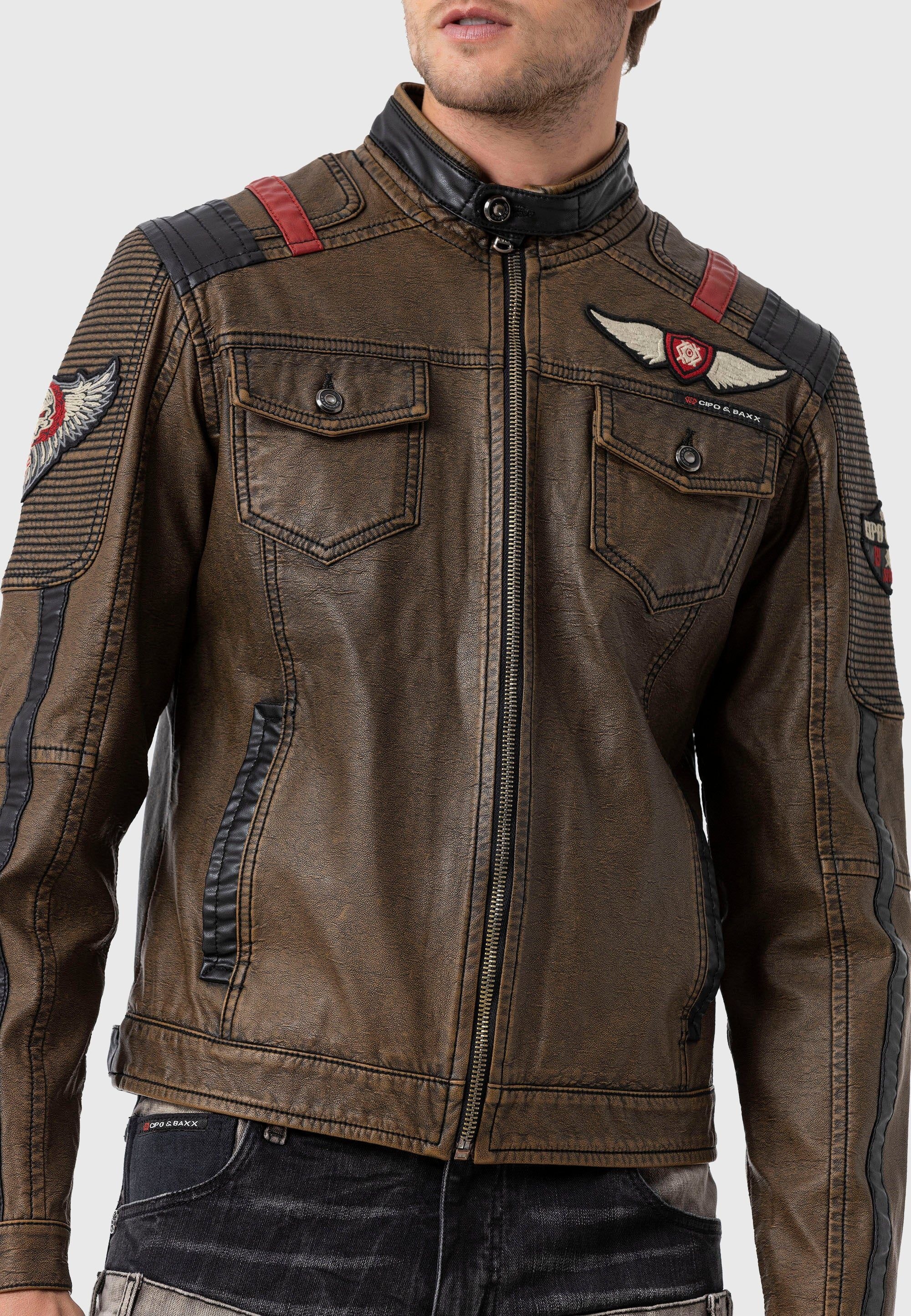 Cipo & Baxx Bikerjacke »Cipo & Baxx Jacke« ohne Kapuze im Biker-Look