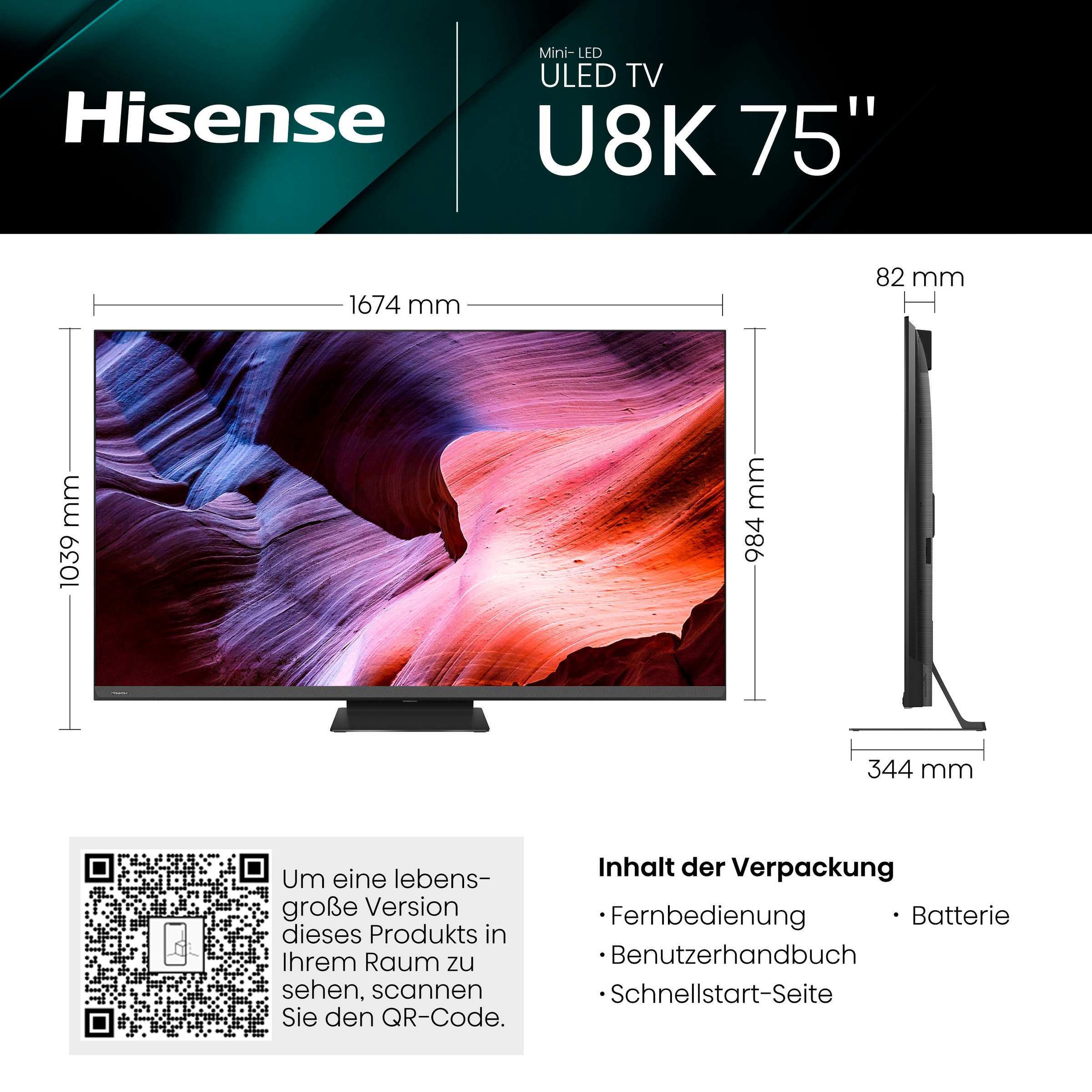 Hisense Mini-LED-Fernseher »75U8KQ«, 4K Ultra HD, Smart-TV