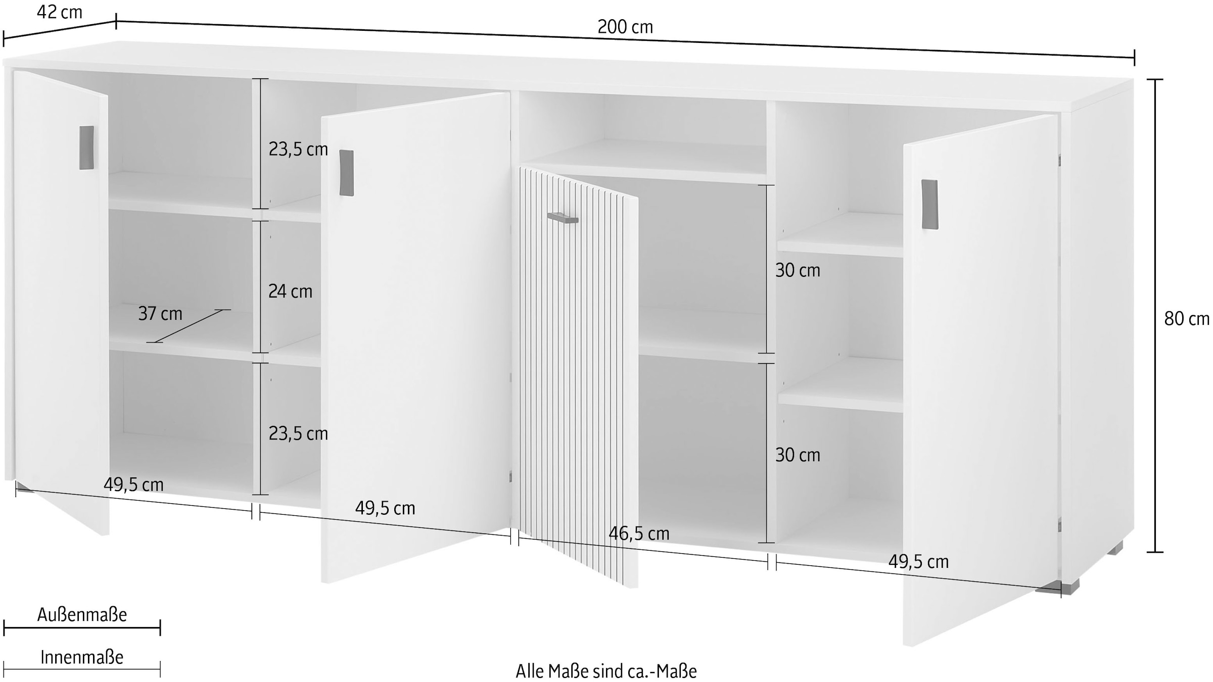 Home affaire Sideboard »Hudson« in moderner Trendfarbe, Griffe aus Metall (Schwarz), Breite 200 cm