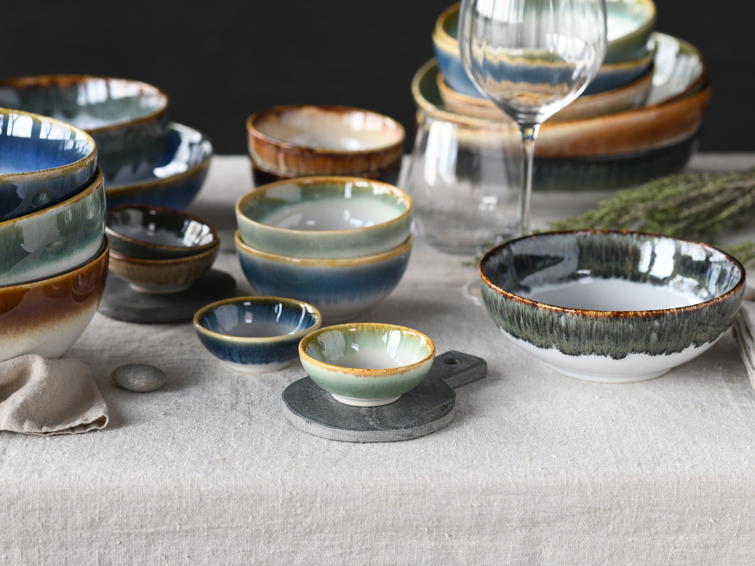 CreaTable Schale »Cascade, Bowl Set 12-tlg« 12 Stk. aus Steinzeug Rekativglasur, Healthy Food