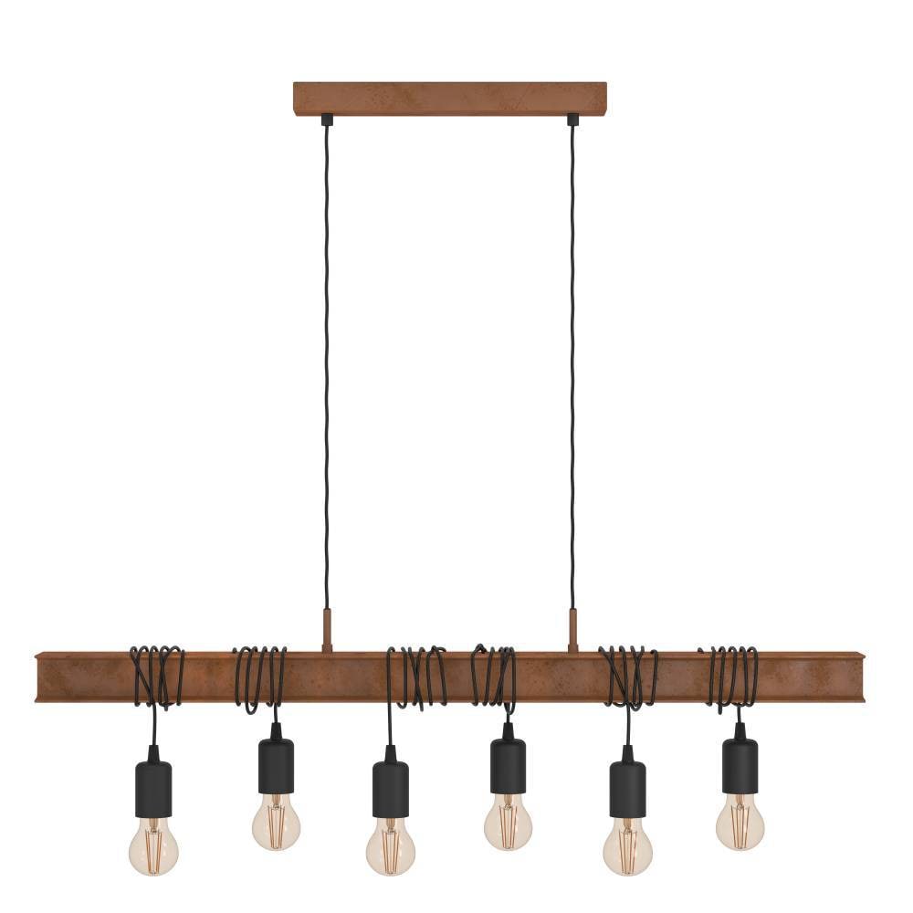 EGLO Pendelleuchte »TOWNSHEND 4 Hängeleuchte, Stahl, Rostoptik, Retro, Vintage, E27«, 6 flammig, Leuchtmittel E27 | ohne Leuchtmittel, antik-braun, Metallbalken, Esszimmer, 6 flammig, 110x100,5x7cm