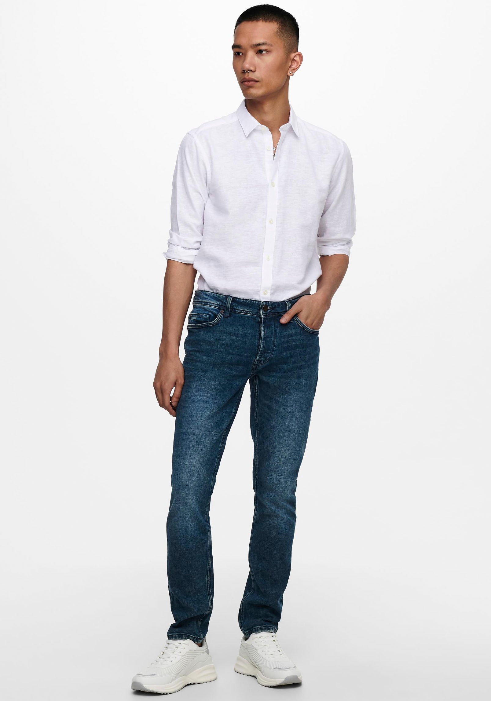 ONLY & SONS Langarmhemd »ONSCAIDEN LS SOLID LINEN SHIRT NOOS« Baumwollmischung mit Leinen, slim fit