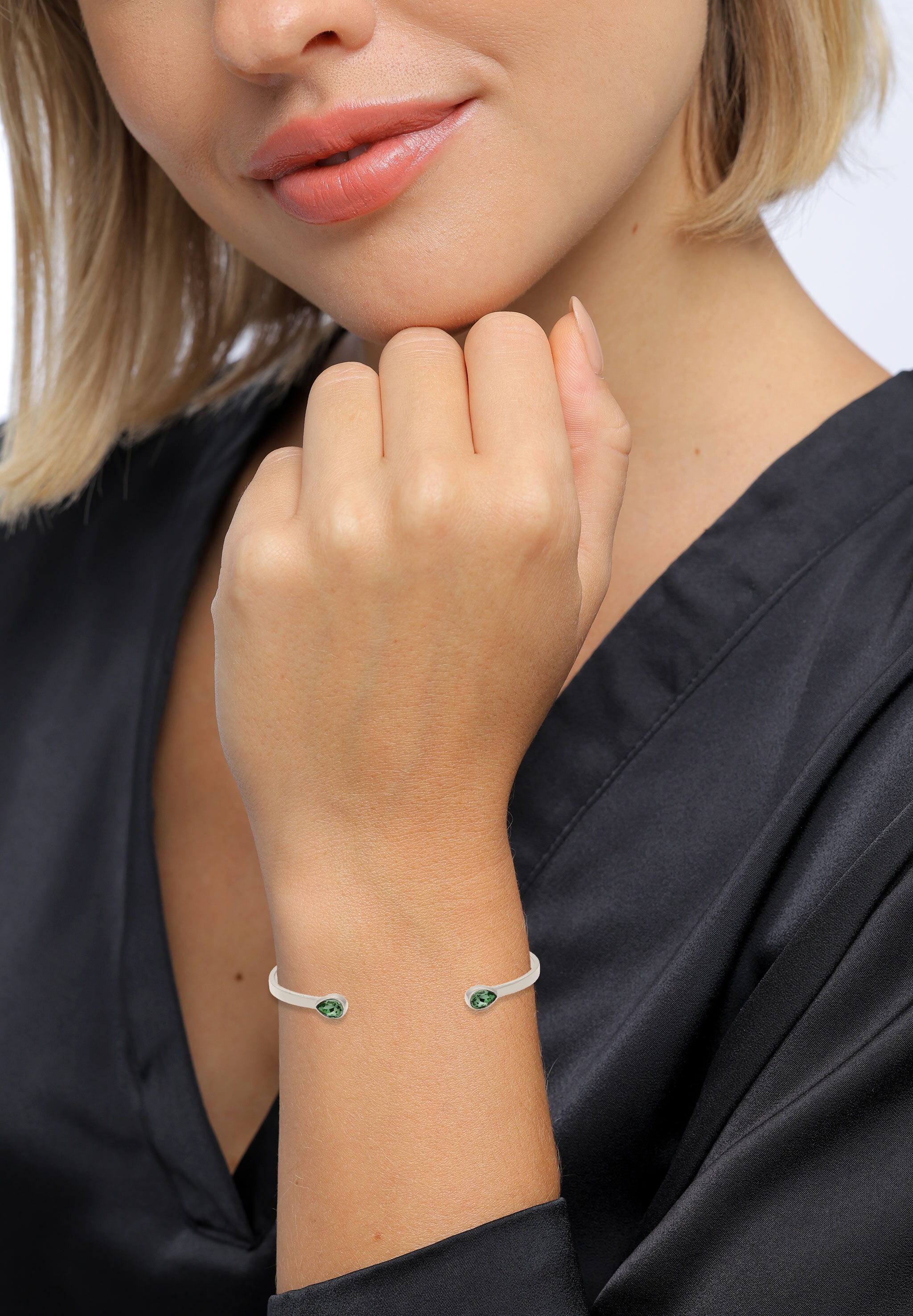 Elli Premium Armreif »Armband Amreif Glas Kristalle Hellgrün 925 Sterling Silber«