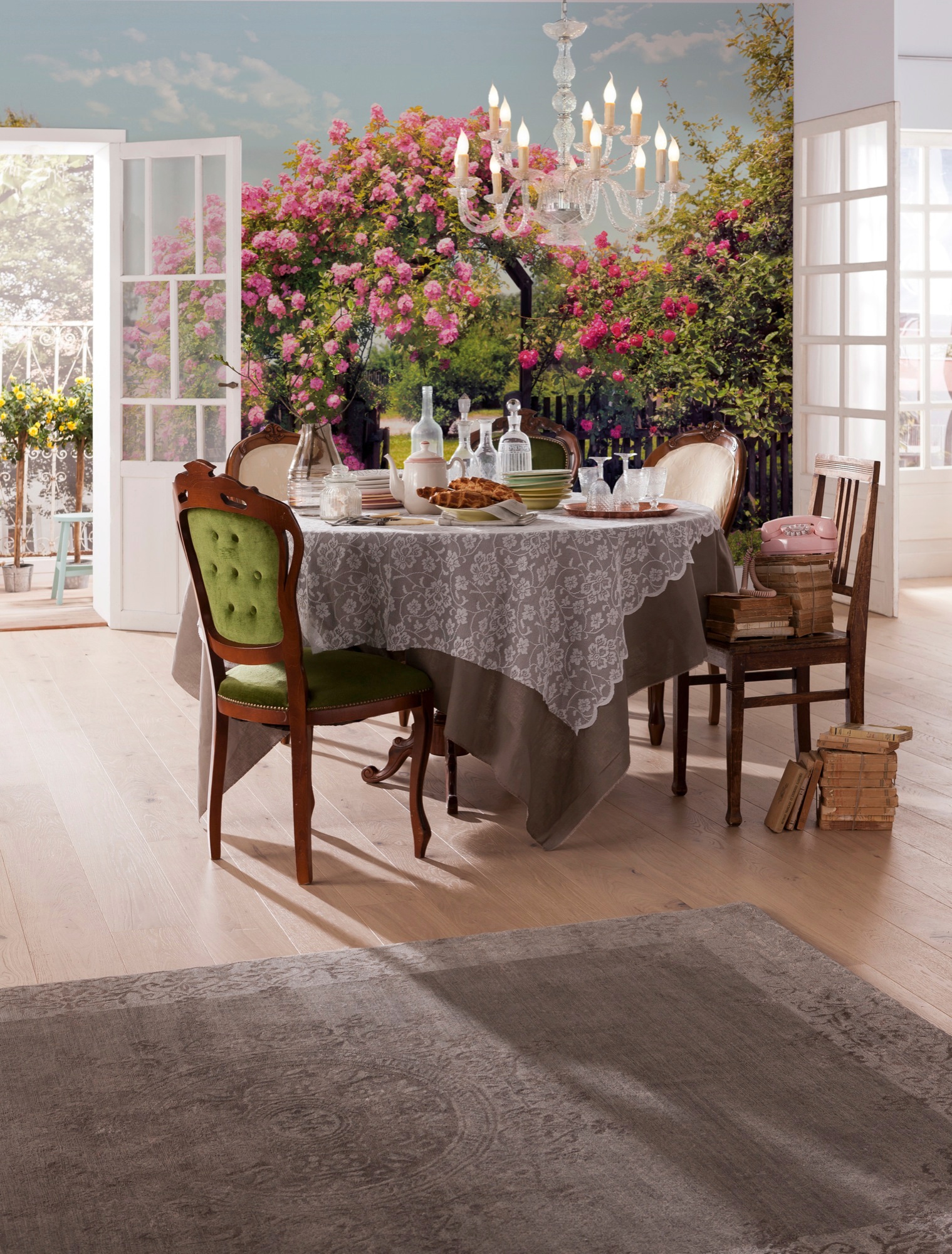 Komar Fototapete »Rose Garden - Größe 368 x 254 cm« bedruckt glatt Wohnzimmer, Schlafzimmer