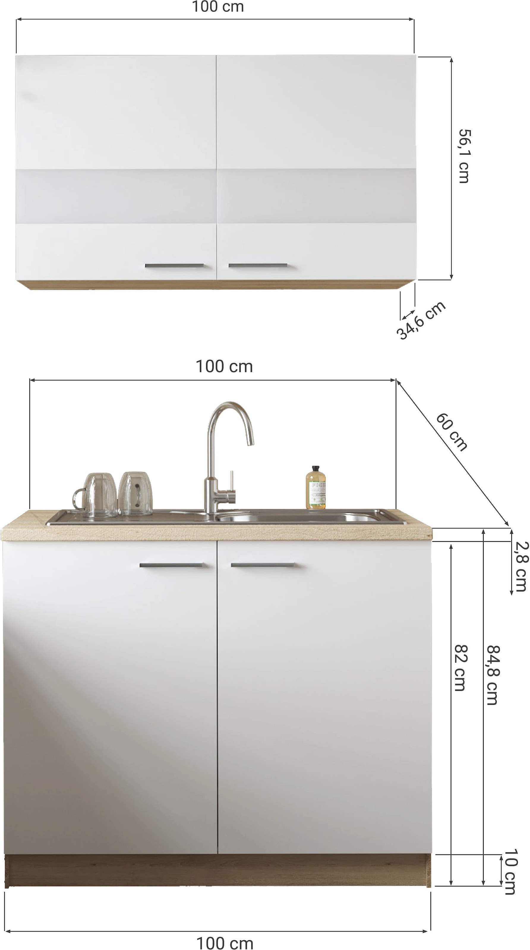 RESPEKTA Pantryküche »Merle« Breite 100 cm, mit Soft-Close Funktion, Stangengriffe aus Metall