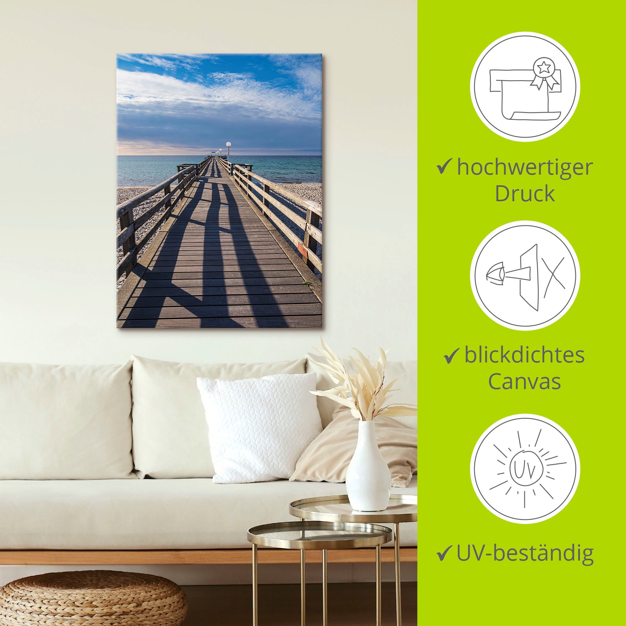 Artland Wandbild »Seebrücke an der Ostseeküste in Rerik«, Küstenbilder, (1 St.), als Alubild, Leinwandbild, Wandaufkleber oder Poster in versch. Größen