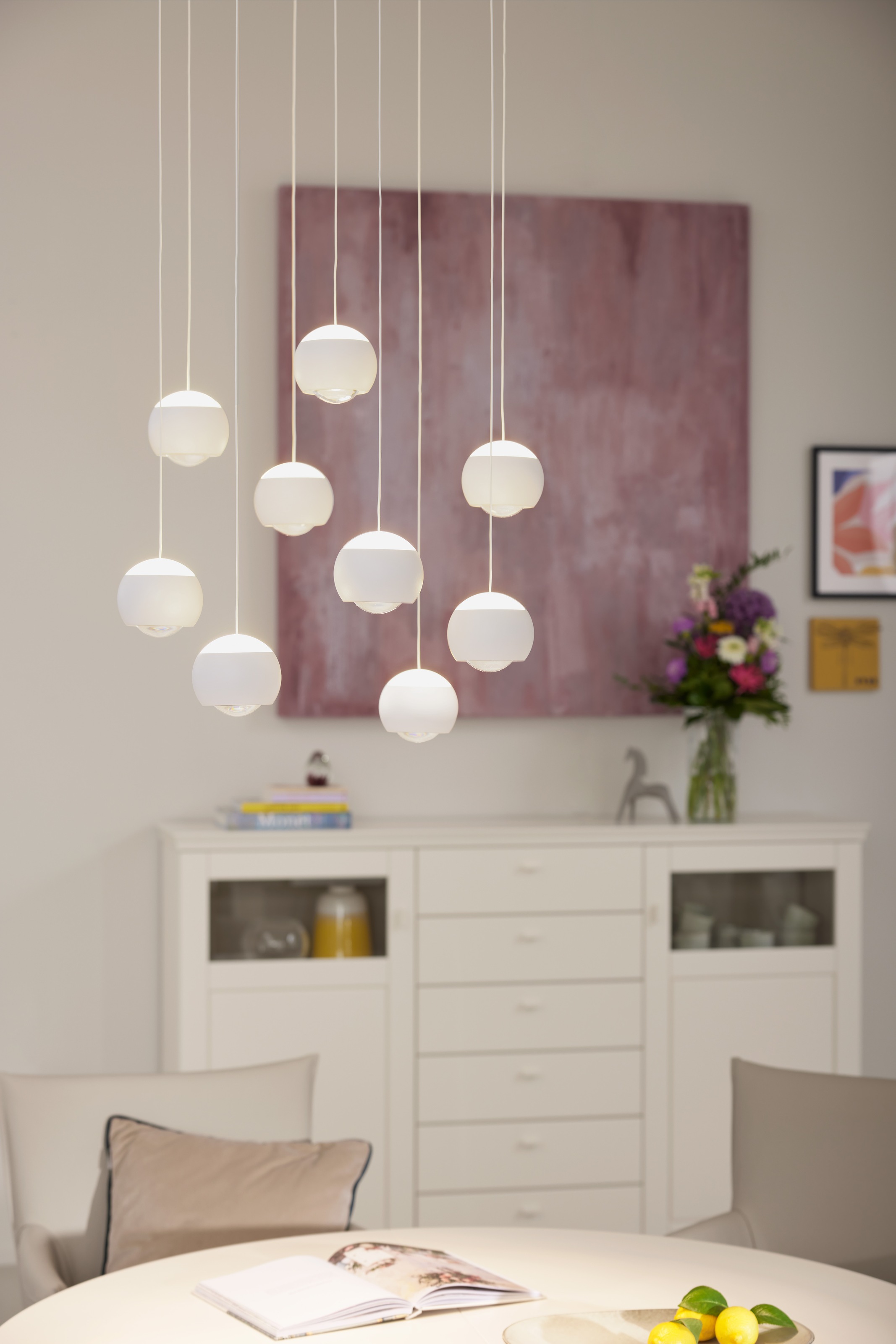 Musterring LED Pendelleuchte »CANNON, 9-flammige LED Hängelampe 5W 500Lumen 2300-4000K CCT« LED-Board 1 Stk. Farbwechsler | warmweiß - kaltweiß mit Fernbedienung, stufenlos höhenverstellbar max 195cm dimmbar Memory