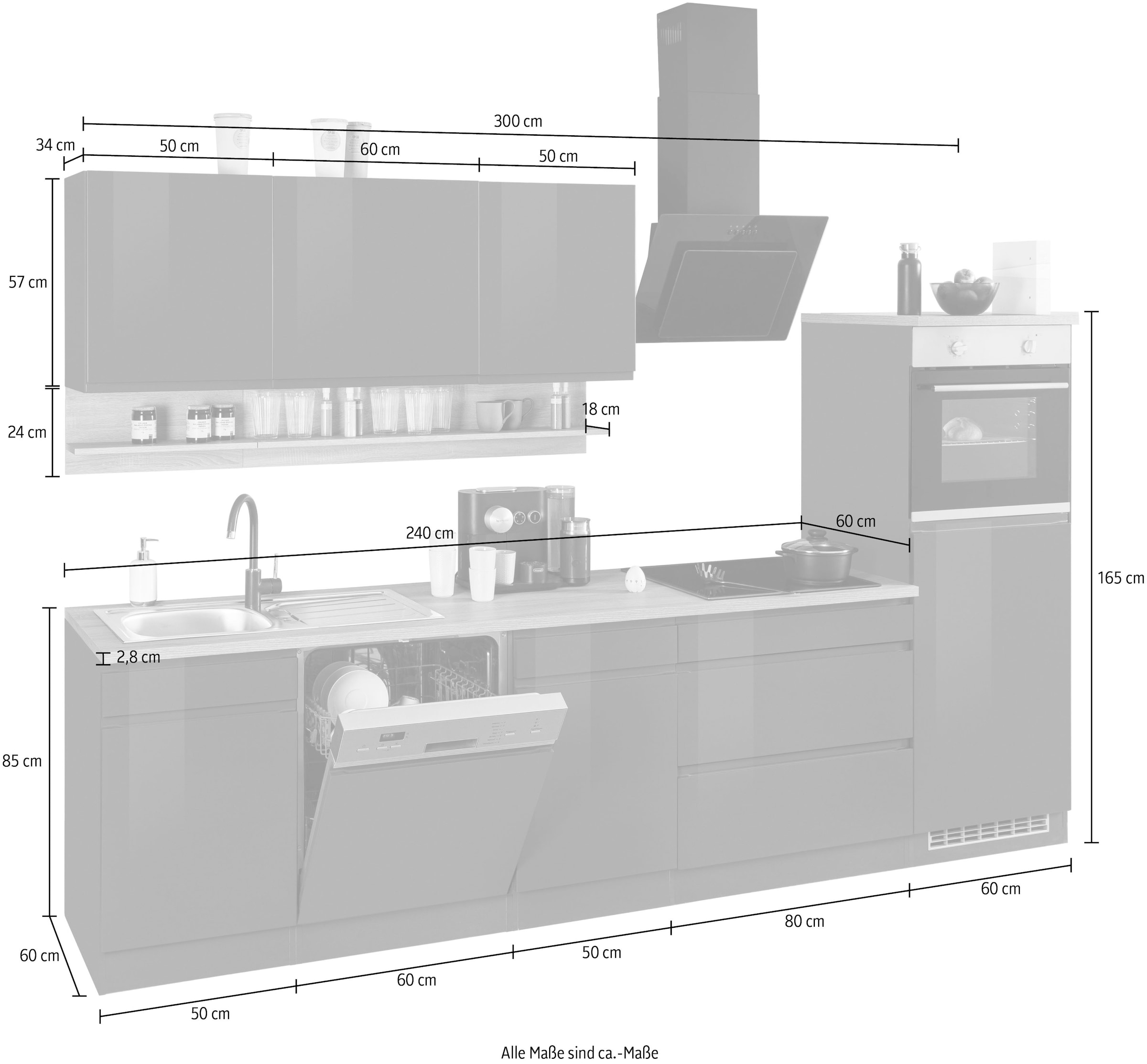 HELD MÖBEL Küche Breite E-Geräten mit 300 cm, bequem kaufen »Virginia«