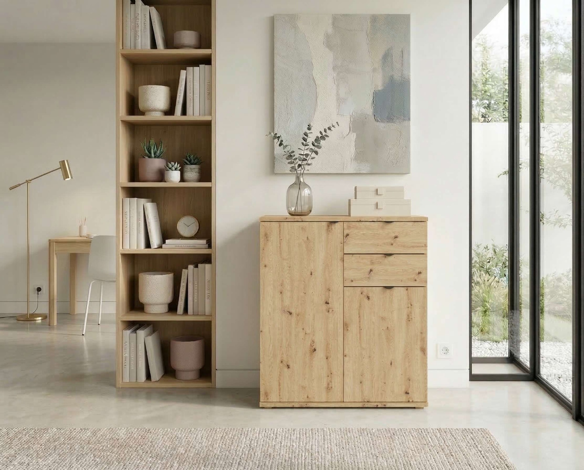 OTTO home Kommode »THALIAANA Sideboard mit 2 Türen und 2 Schubladen, Breite 80 cm« Schrank in 3 Farben erhältlich, schwarze Metallgriffe, viel Stauraum