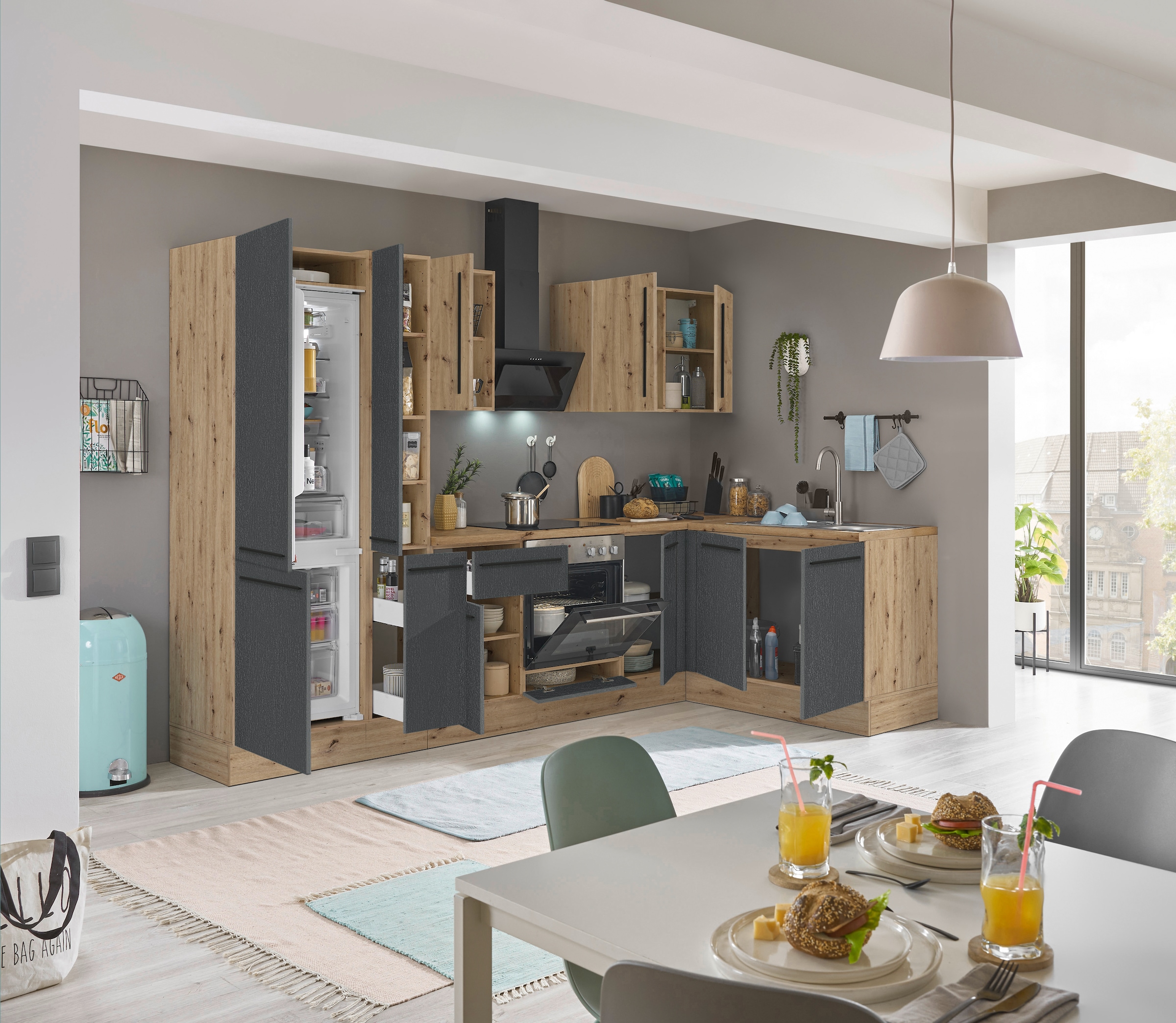 KOCHSTATION Winkelküche »Florida, Stellbreite 300x165 cm« wahlweise mit E-Geräten, mit Softclose für Türen und Schubkästen